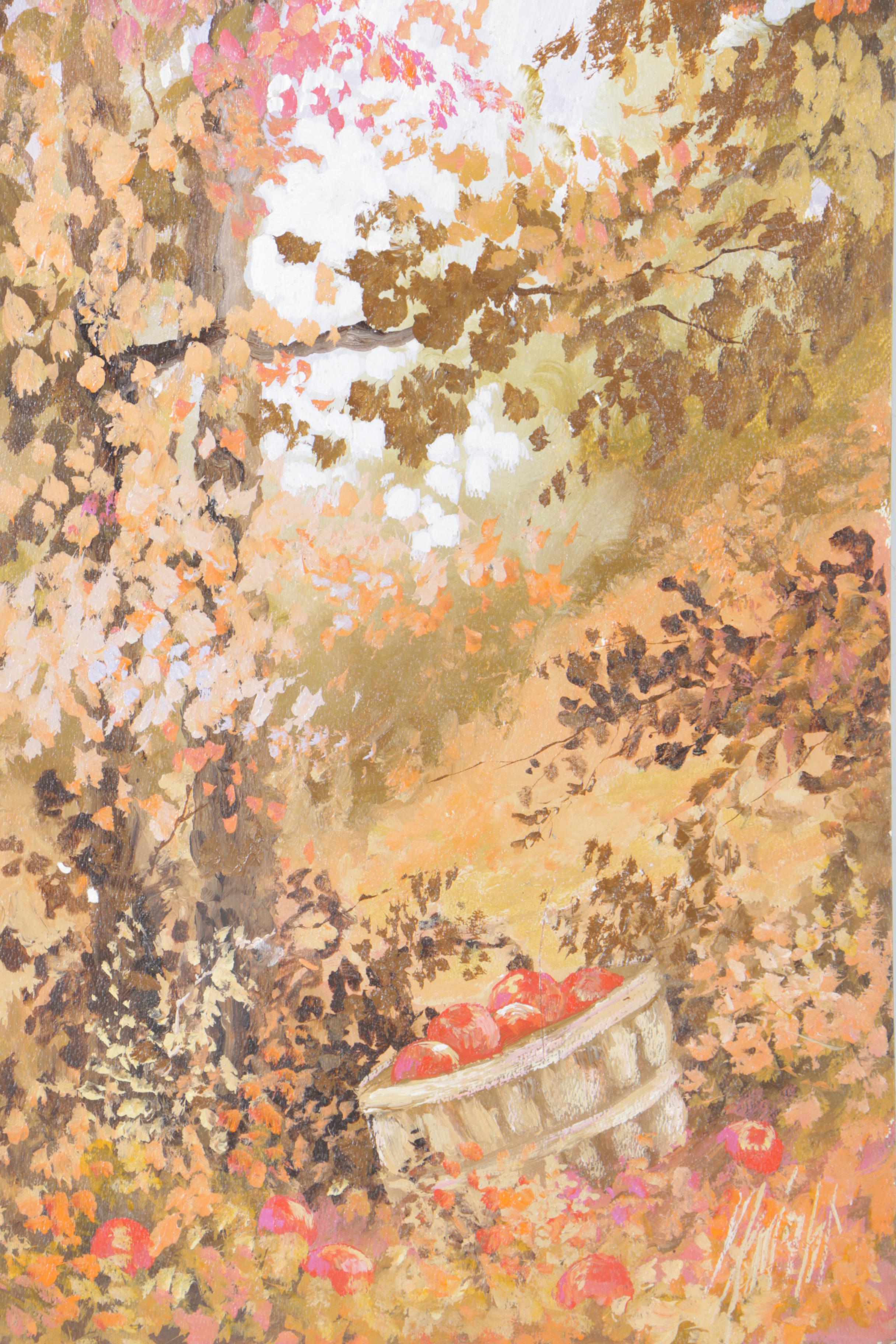 Knight Oil Painting On Board "La Corbeille De Pommes"