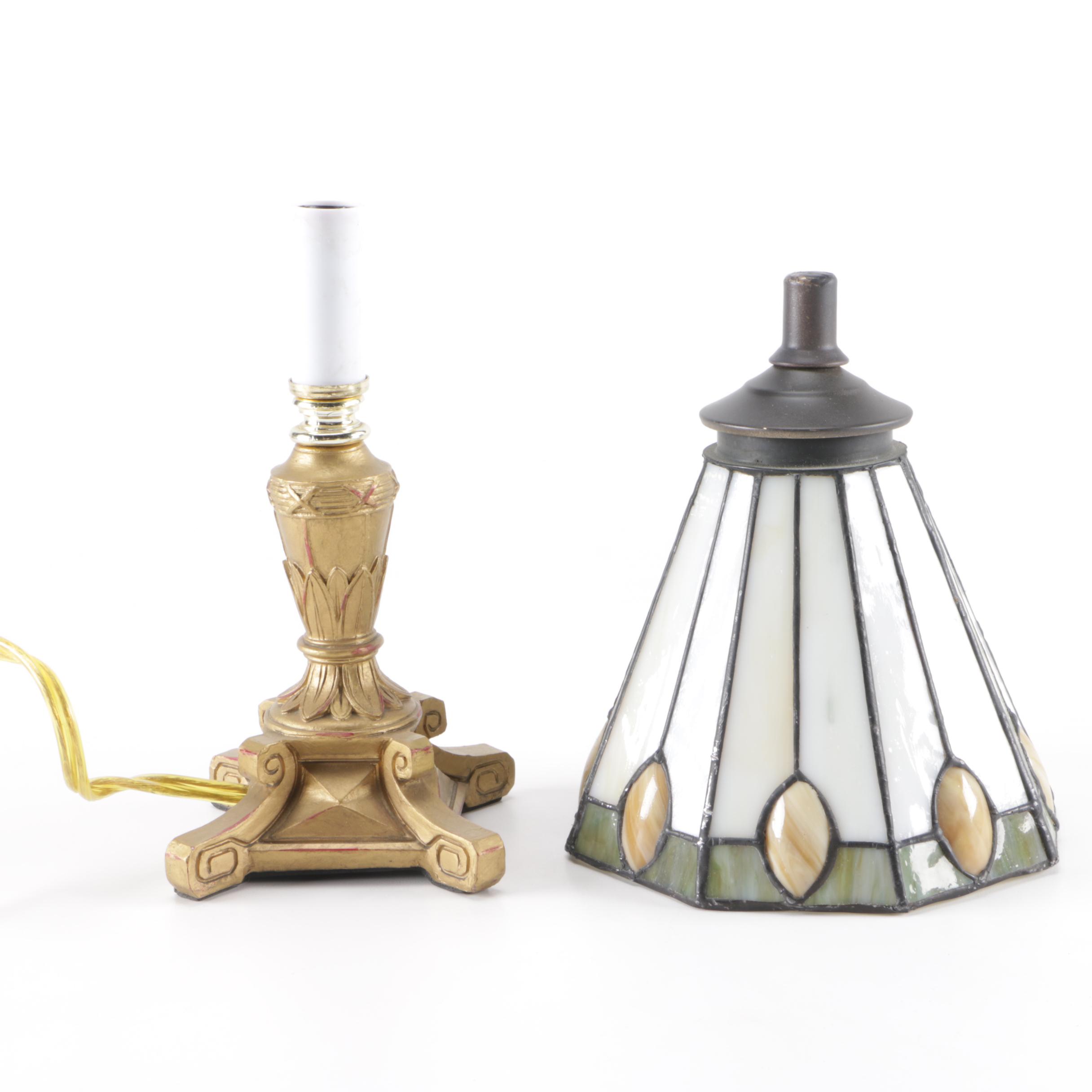 Black and White Glass and Brass Tone lamp