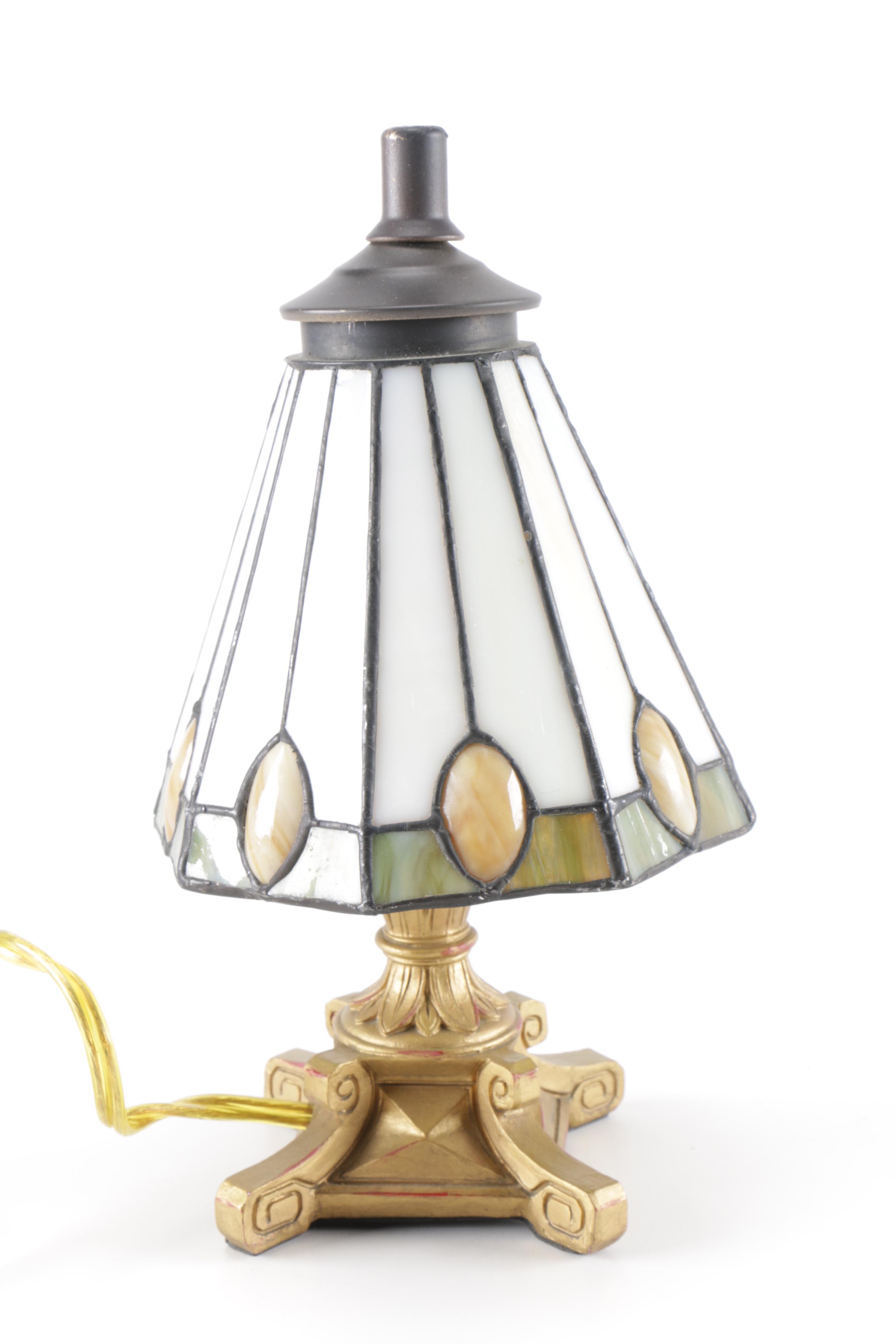 Black and White Glass and Brass Tone lamp