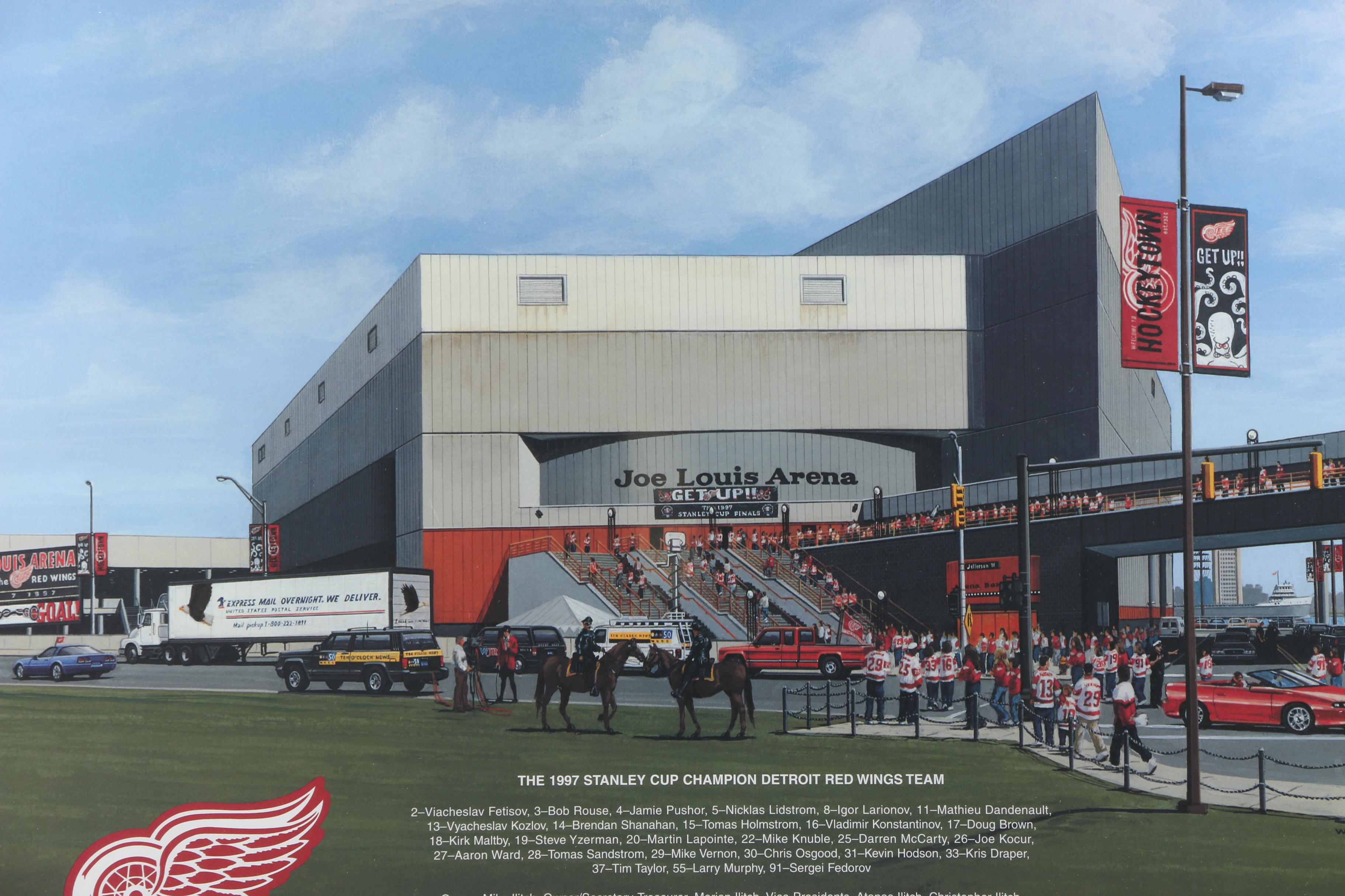 William Man Offset Lithograph of Joe Louis Arena and 1997 Stanley Cup Detroit Red Wings