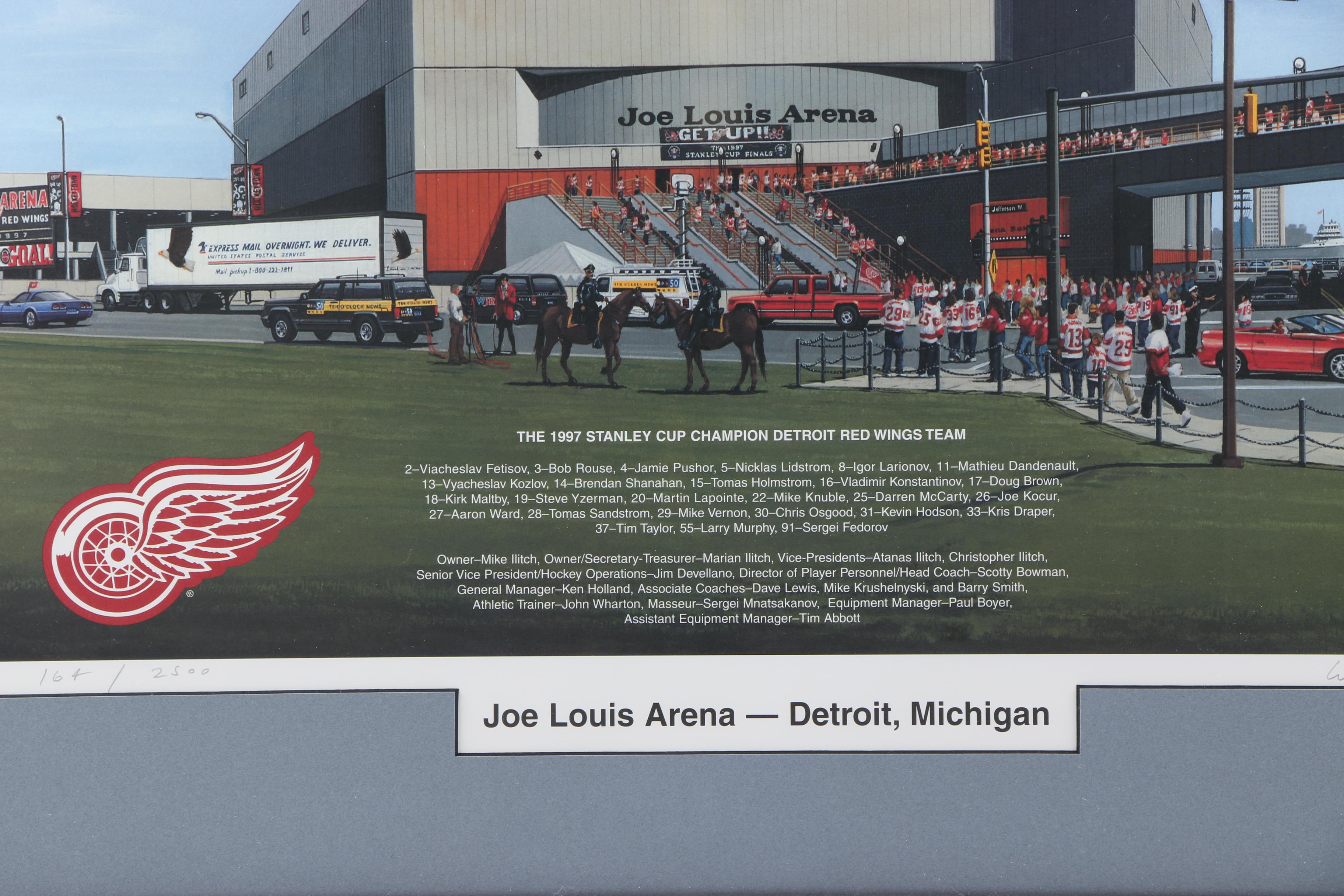 William Man Offset Lithograph of Joe Louis Arena and 1997 Stanley Cup Detroit Red Wings