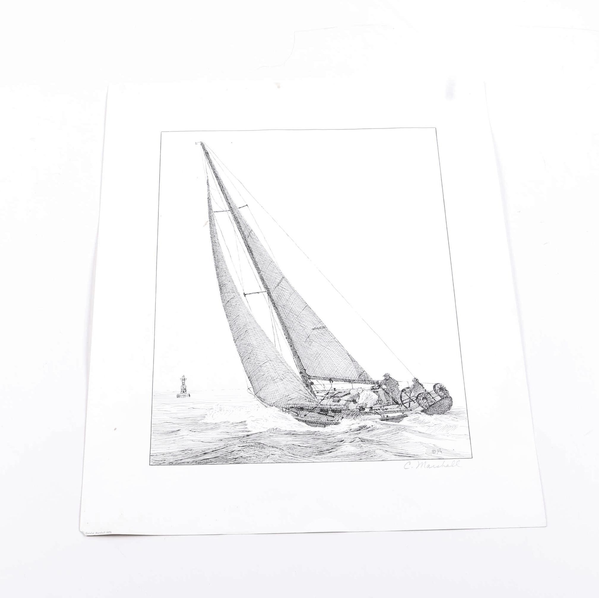 Carolyn Marshall Lithograph of a Sailboat
