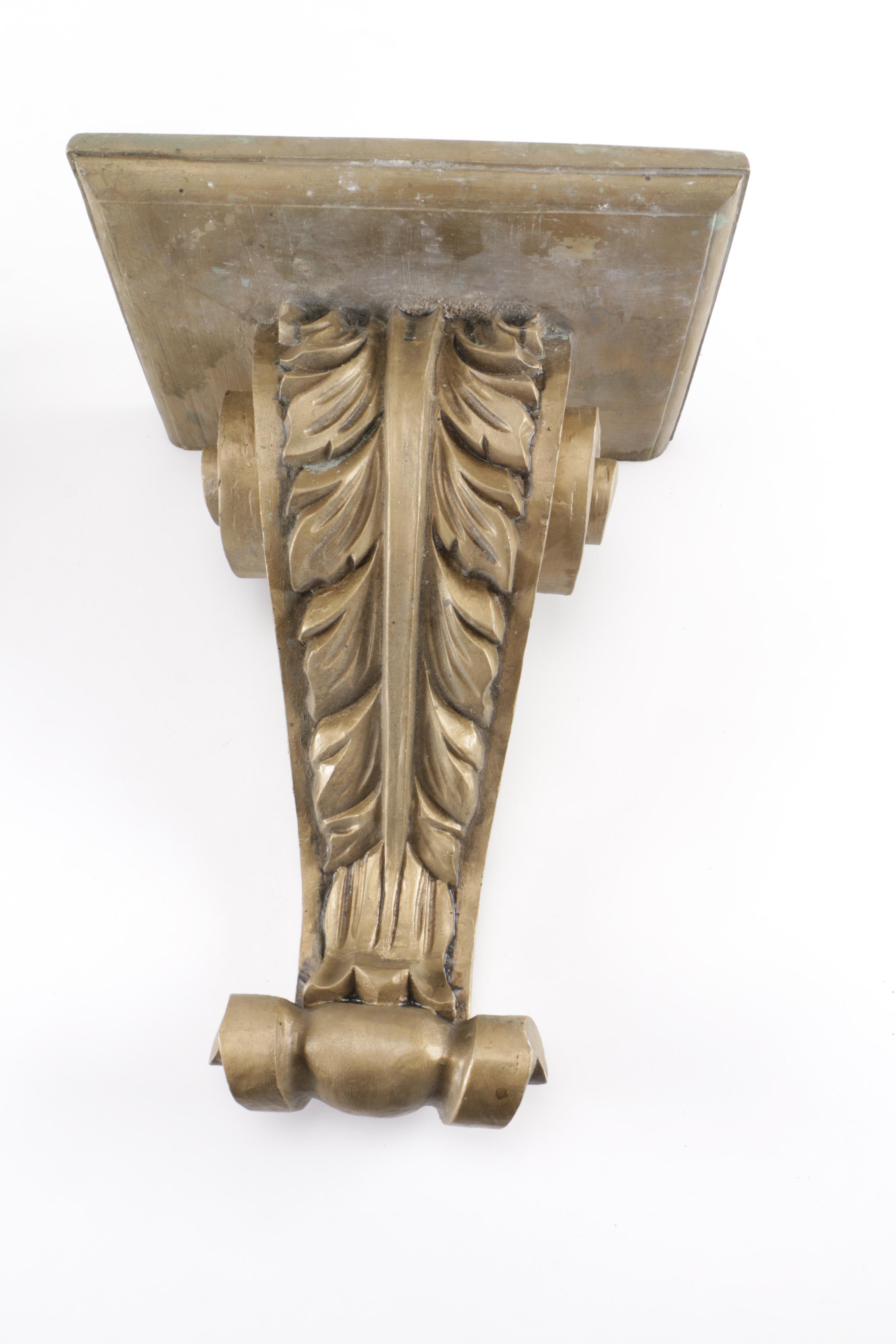 Pair of Hand Carved Gold Tone Wooden Wall Brackets