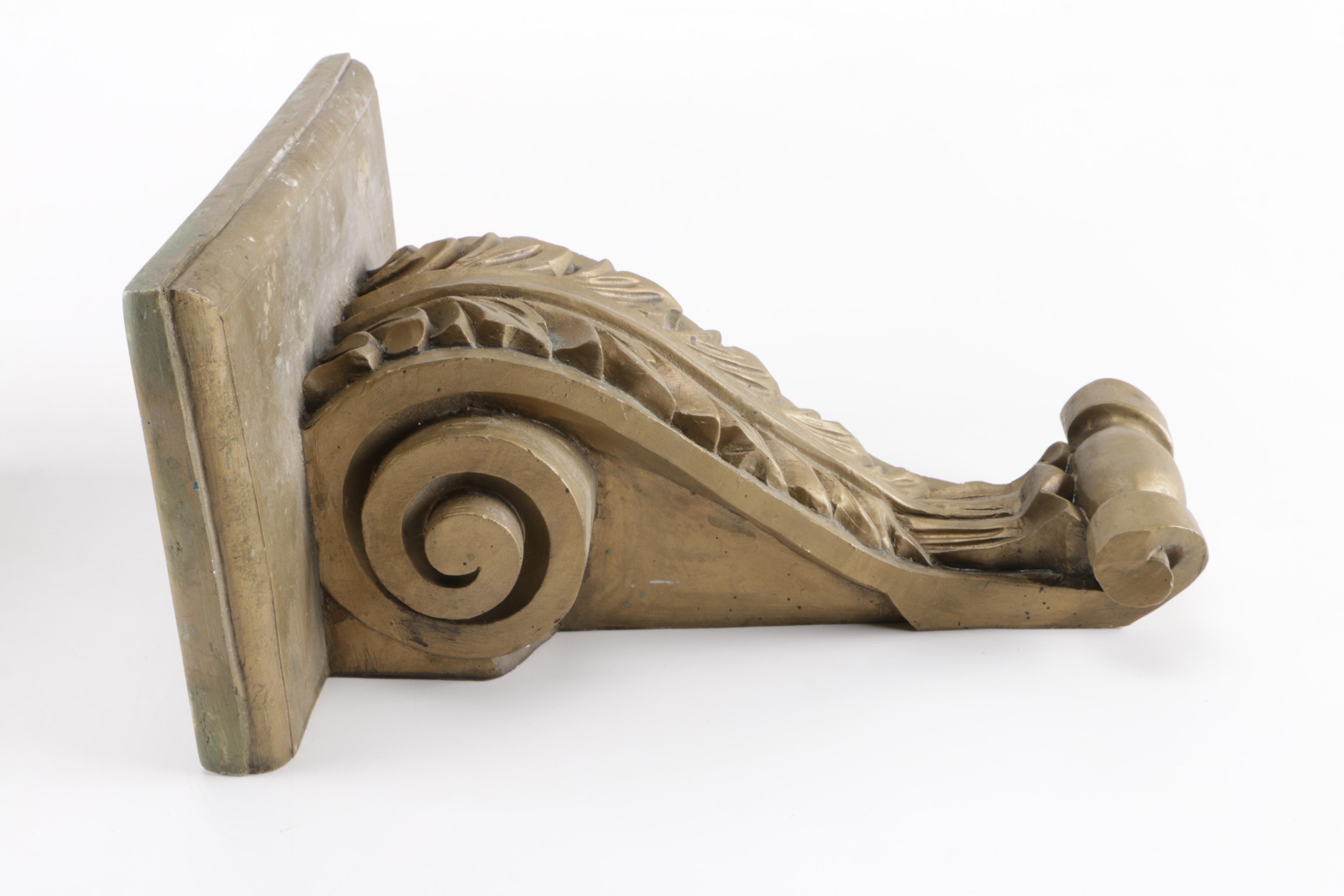 Pair of Hand Carved Gold Tone Wooden Wall Brackets