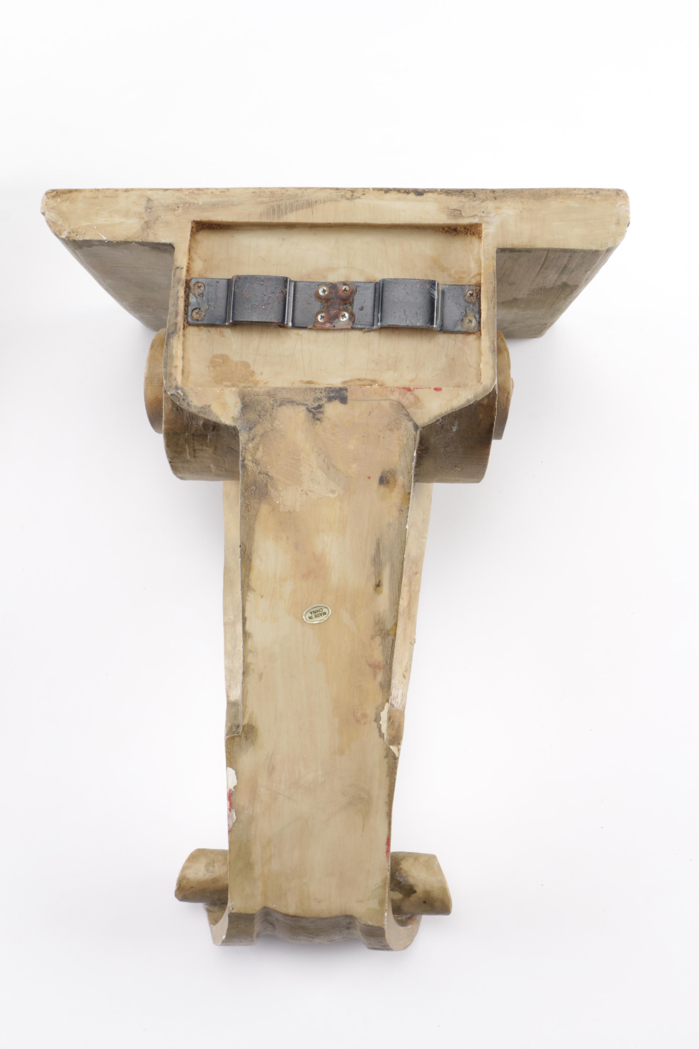 Pair of Hand Carved Gold Tone Wooden Wall Brackets