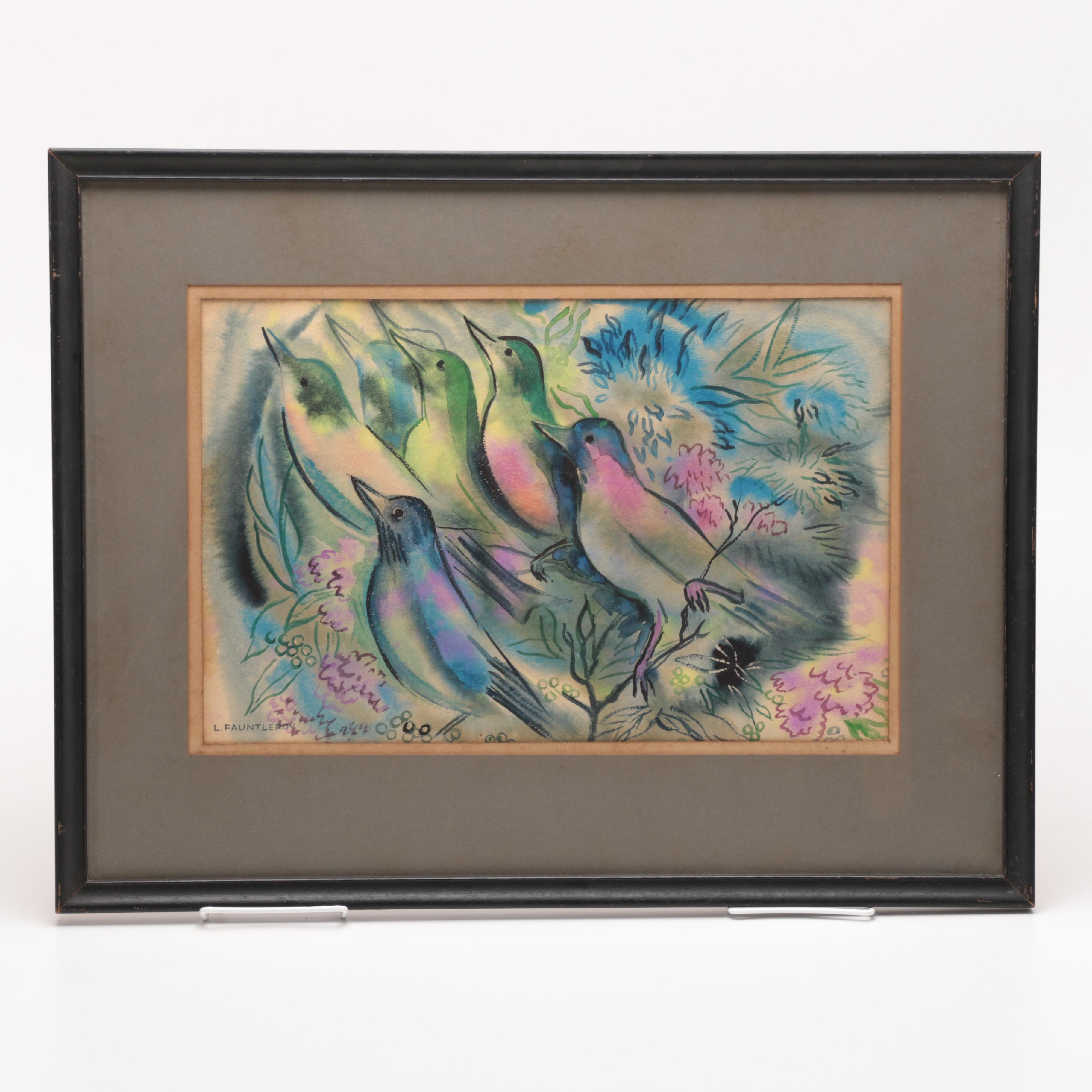 Martha Lorimer Fauntleroy Watercolor Painting "The Birds"