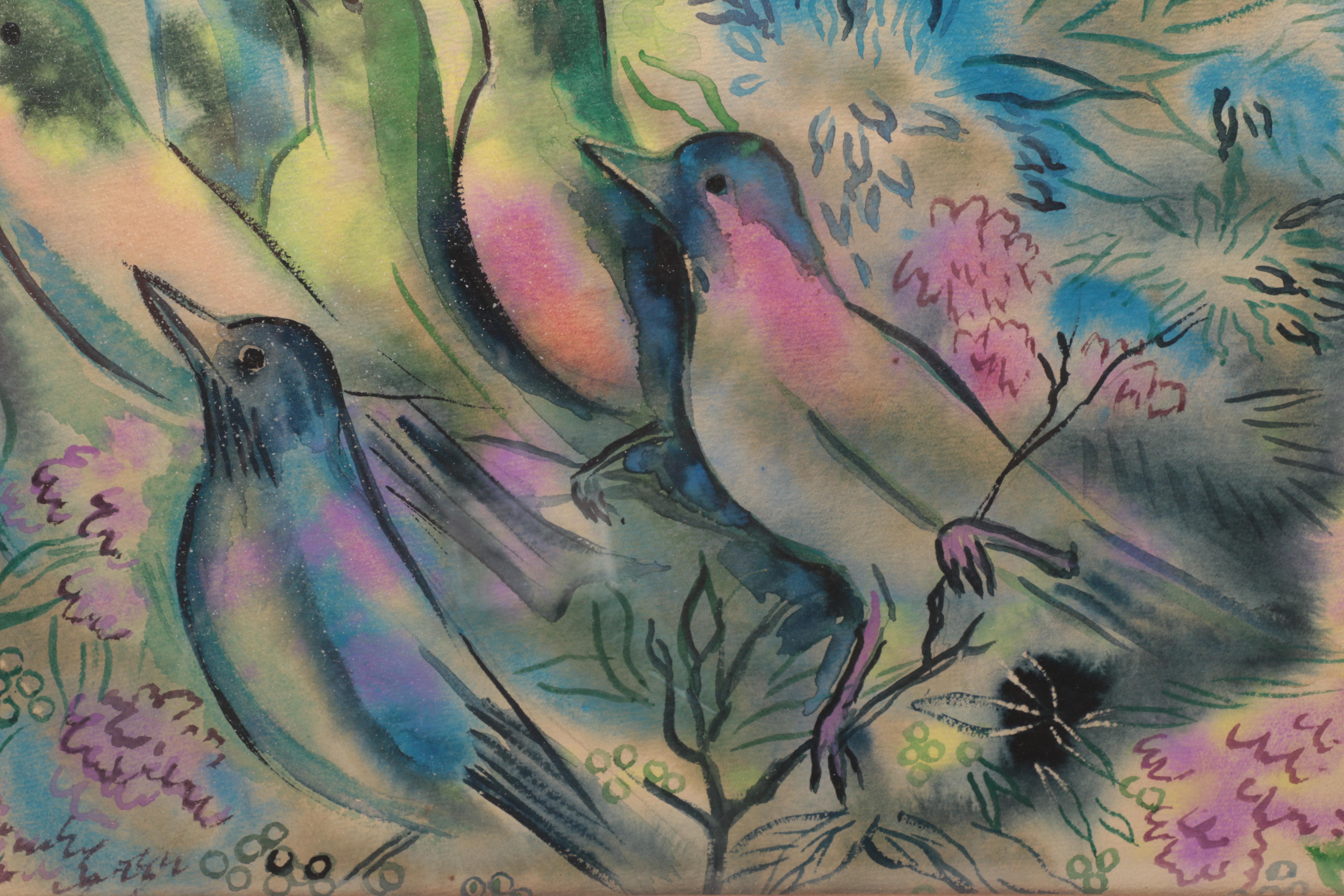 Martha Lorimer Fauntleroy Watercolor Painting "The Birds"