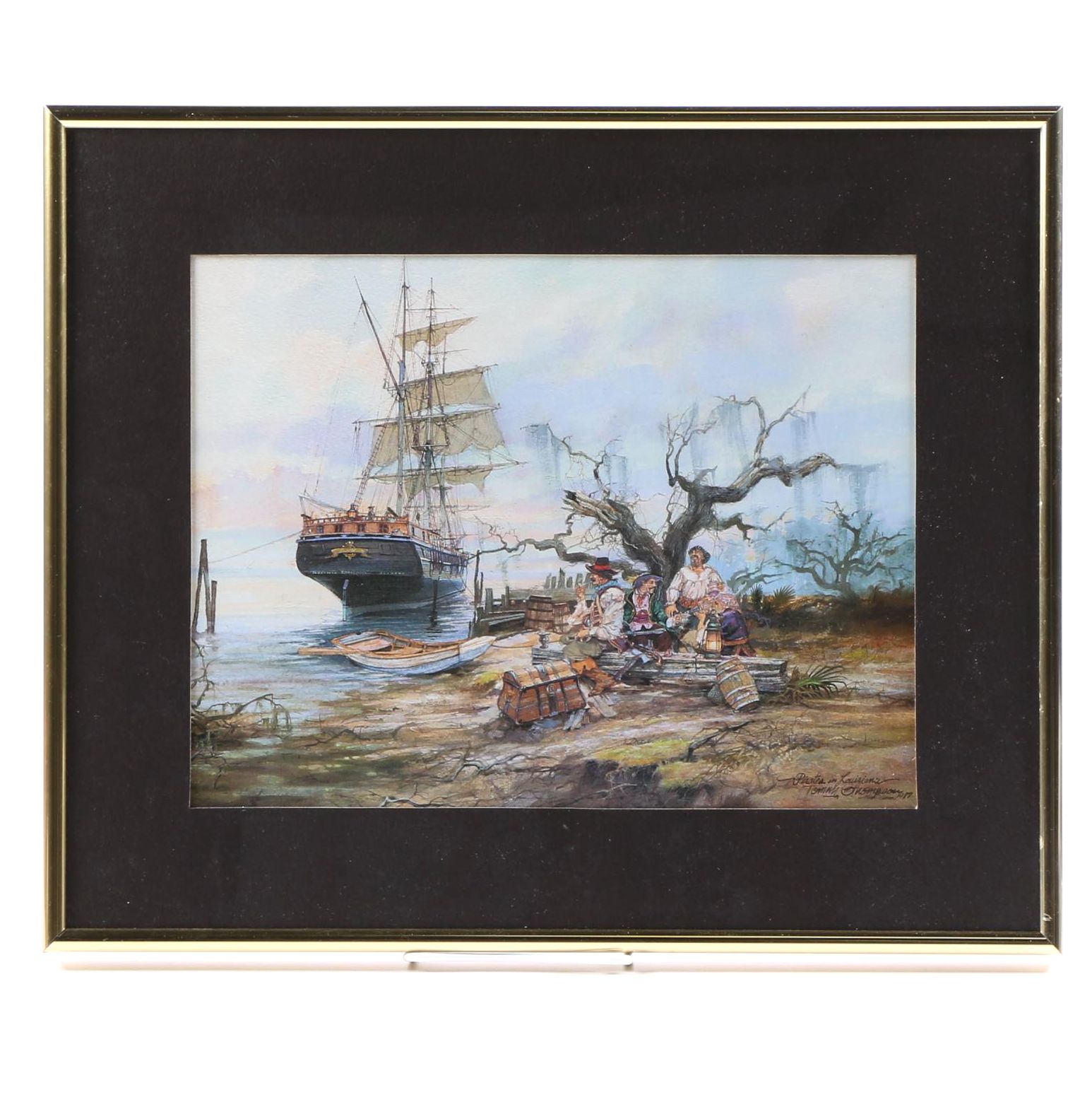 After Tommy Thompson Offset Lithograph on Paper "Pirates in Louisiana"