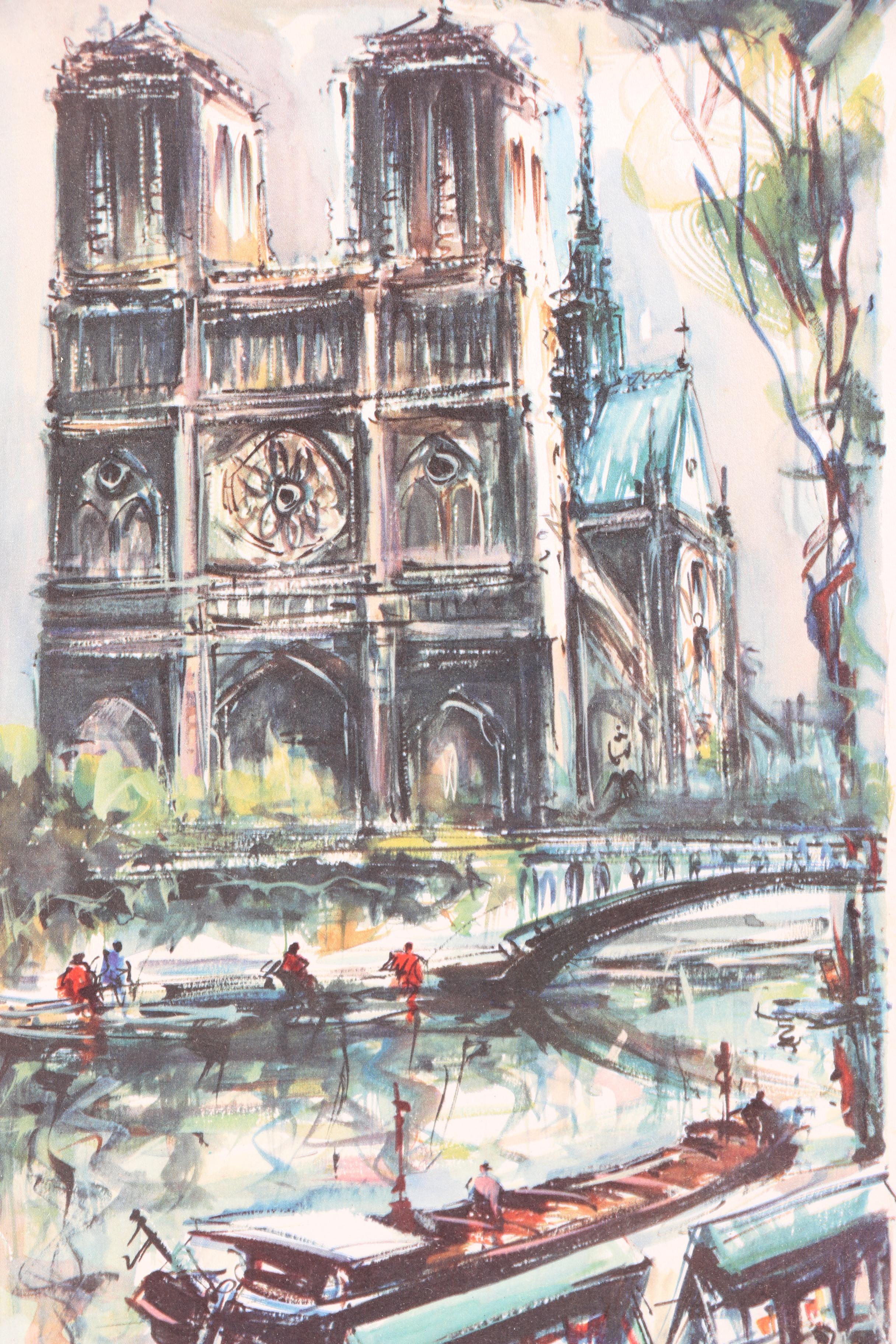 Offset Lithographs After Marius Girard of Paris Churches