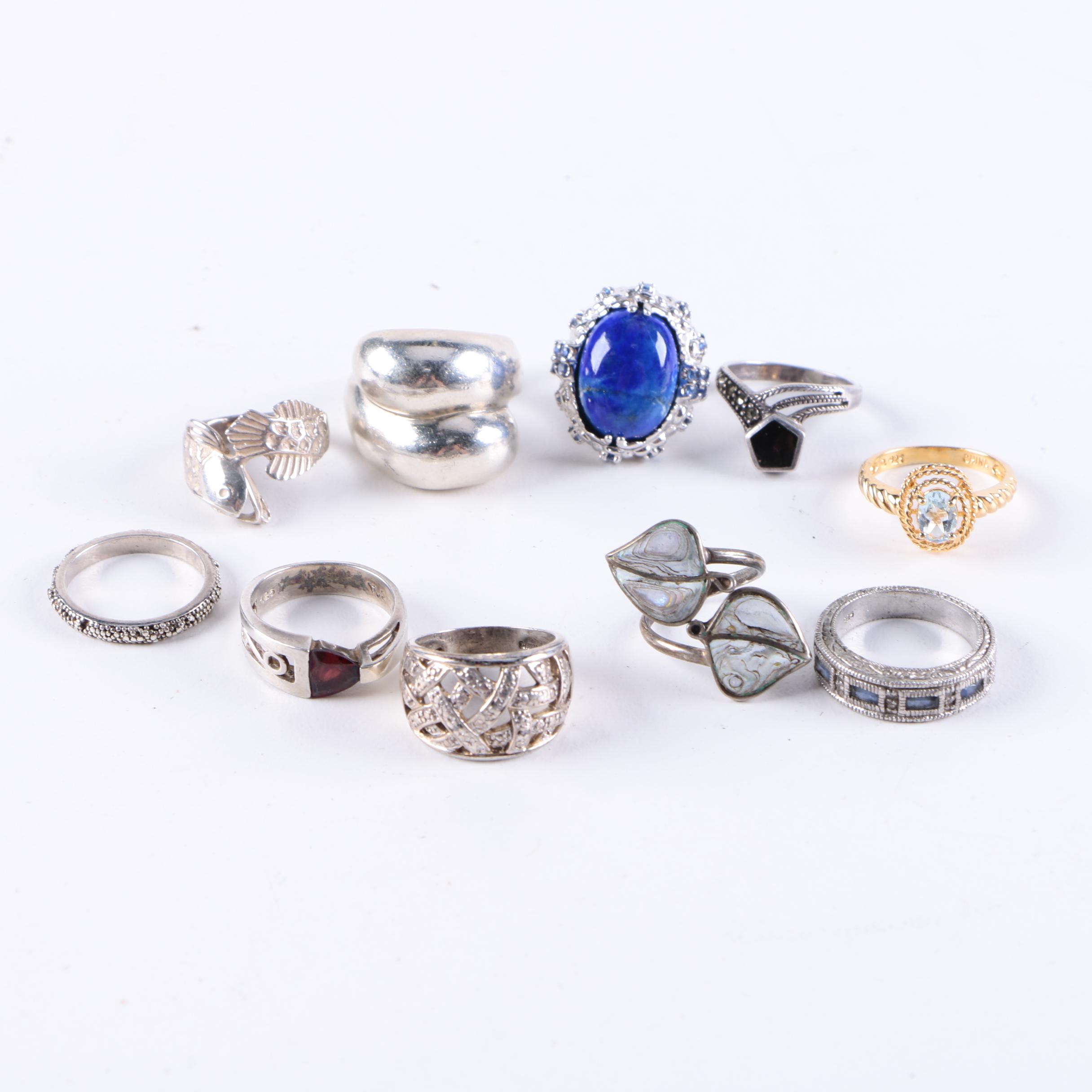 Sterling and Gemstone Rings Including Garnet
