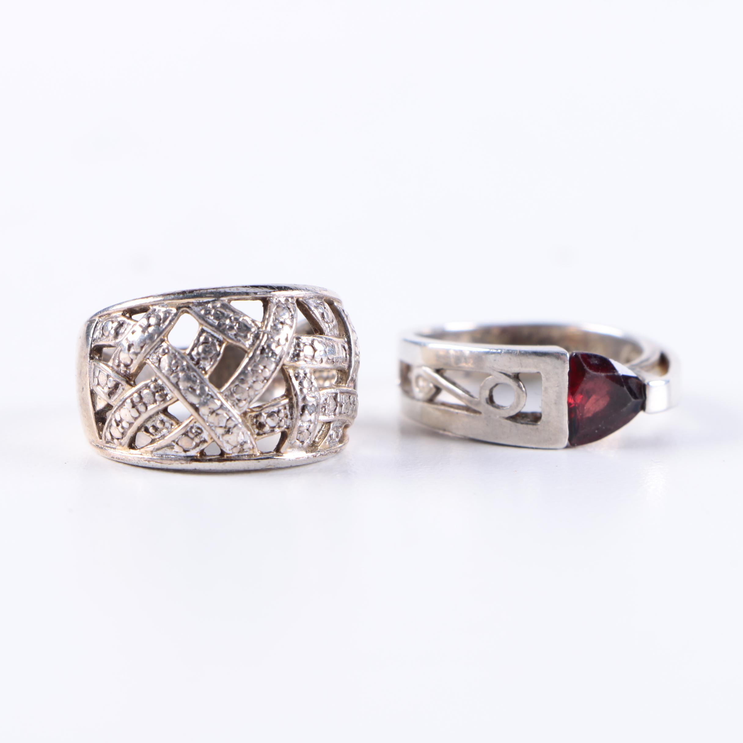 Sterling and Gemstone Rings Including Garnet