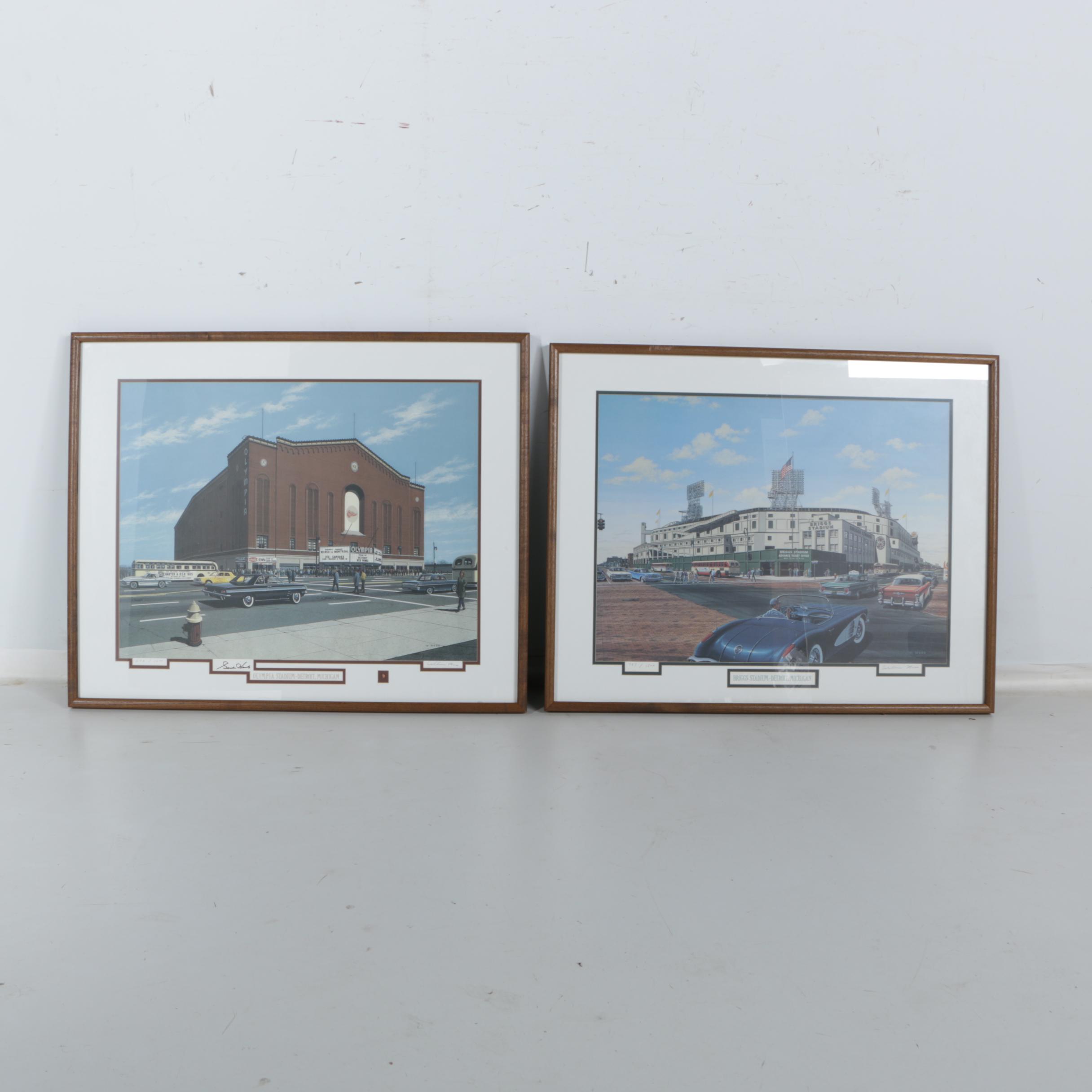 William Moss Limited Edition Lithographs of Detroit Stadiums