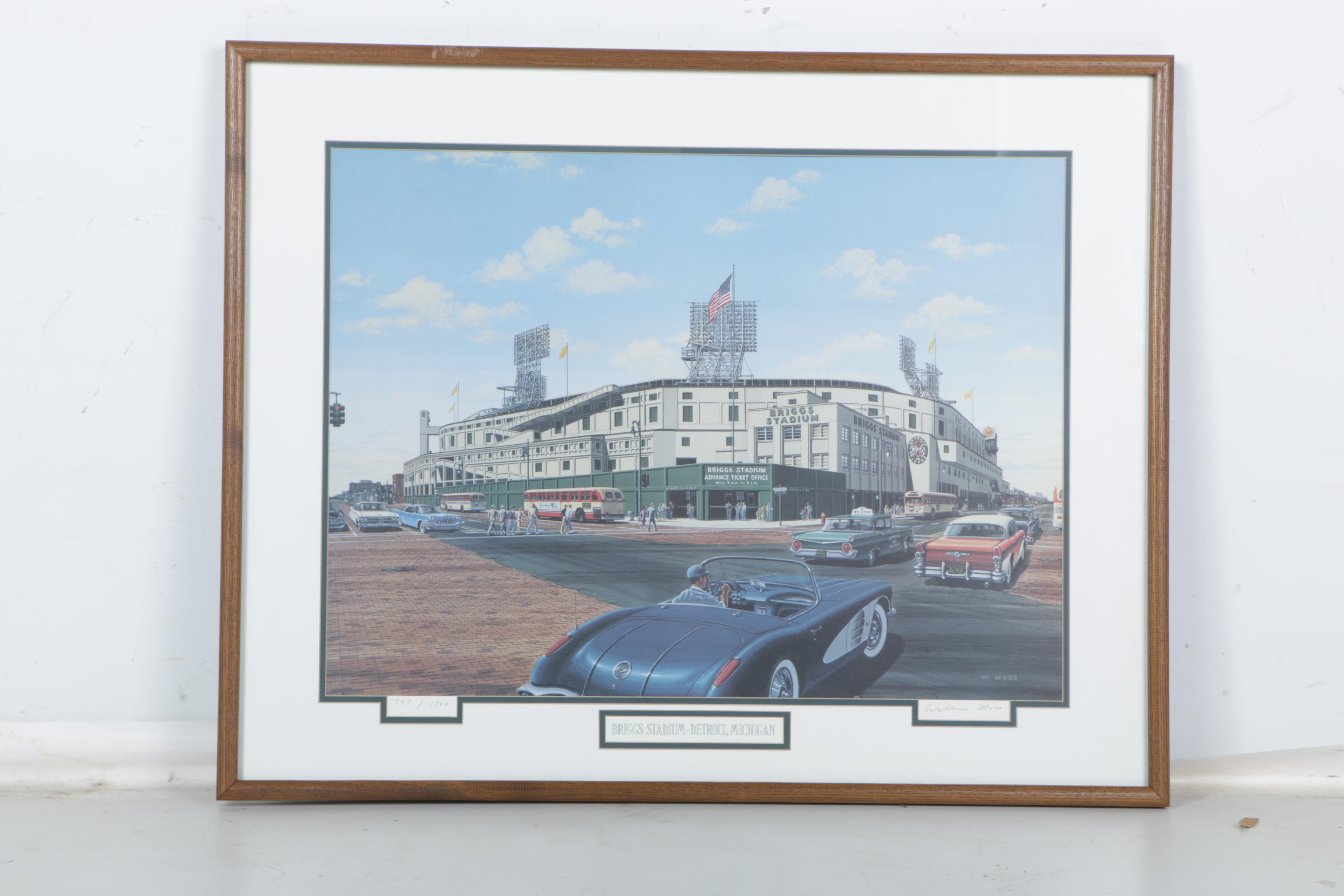 William Moss Limited Edition Lithographs of Detroit Stadiums