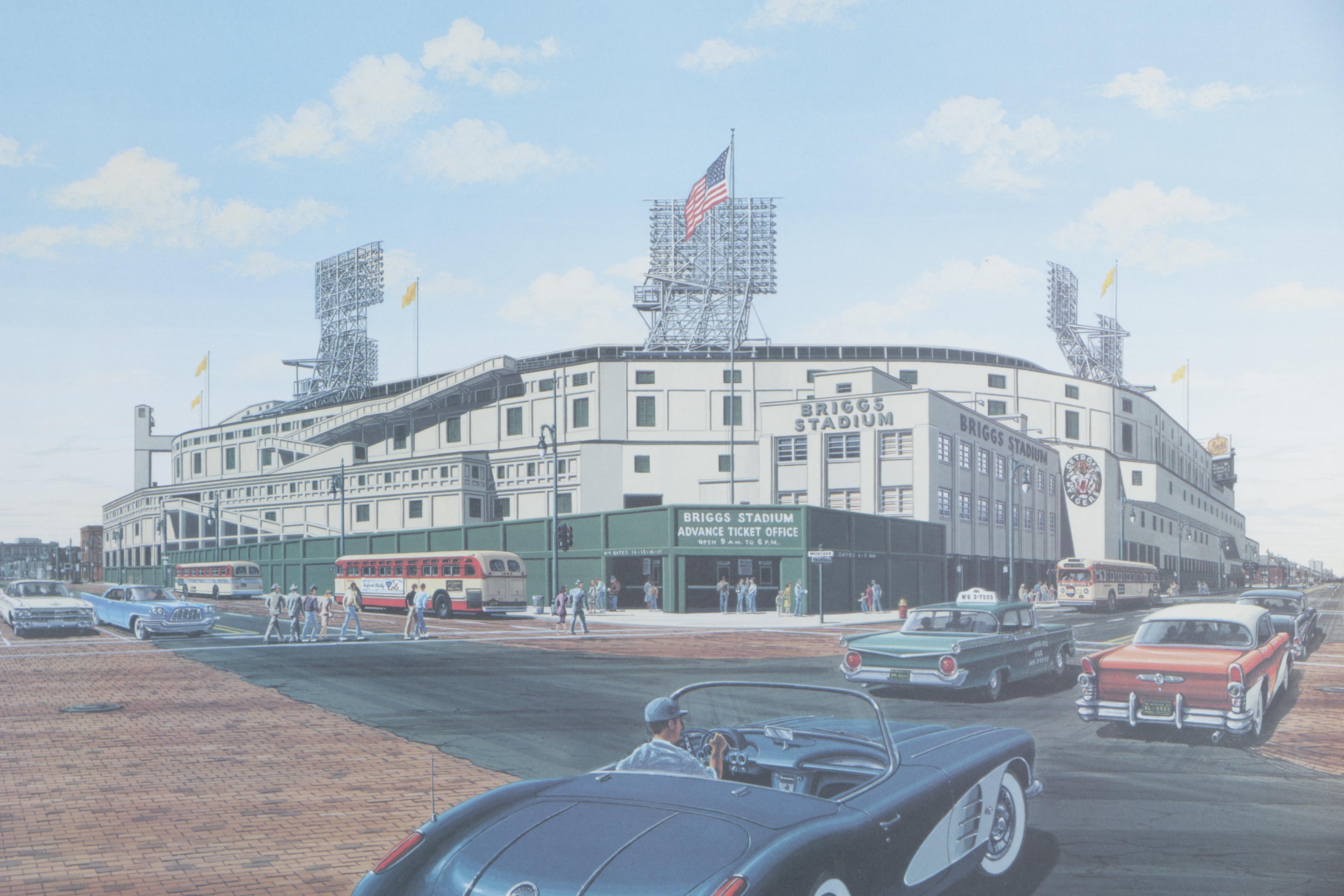 William Moss Limited Edition Lithographs of Detroit Stadiums