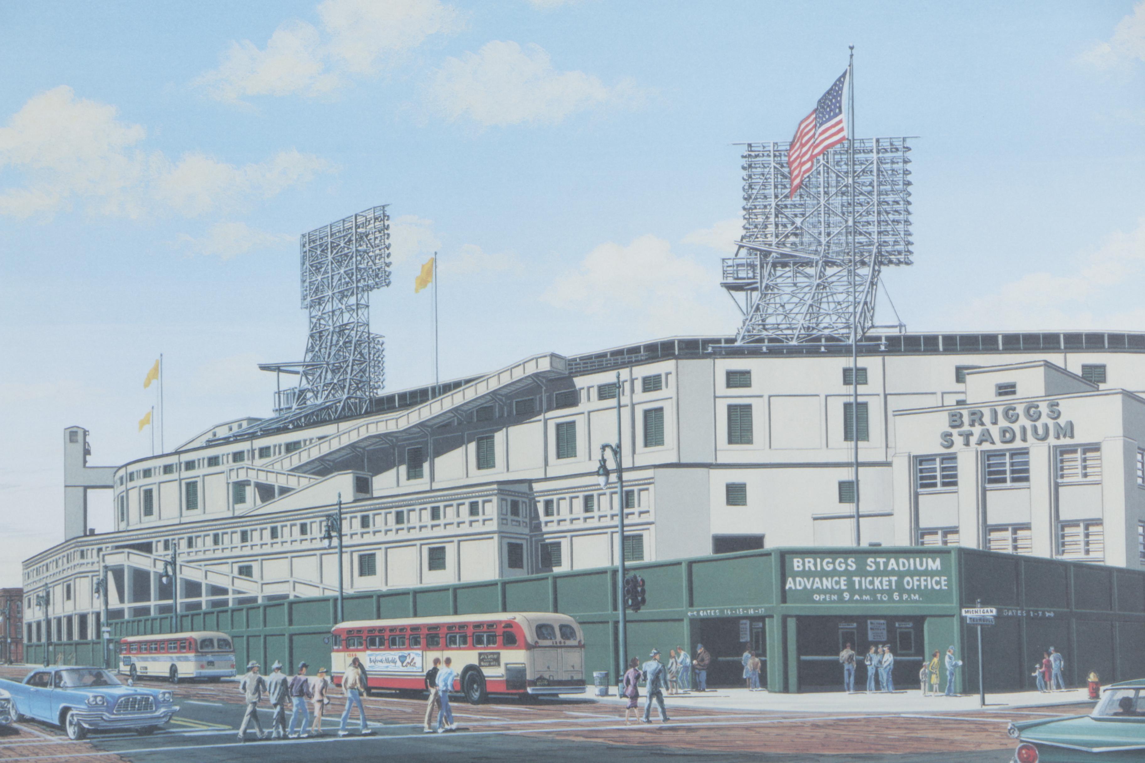 William Moss Limited Edition Lithographs of Detroit Stadiums