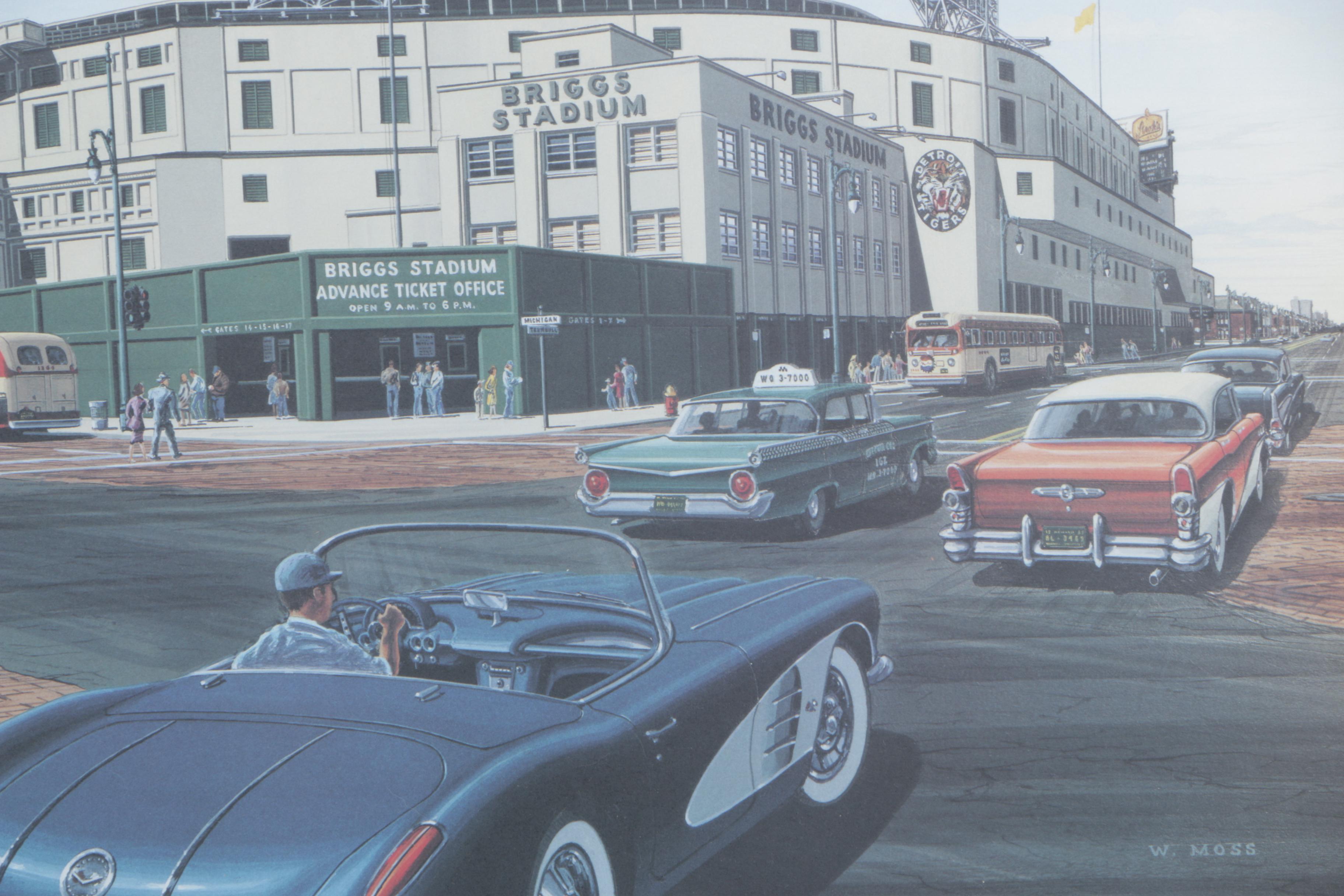 William Moss Limited Edition Lithographs of Detroit Stadiums