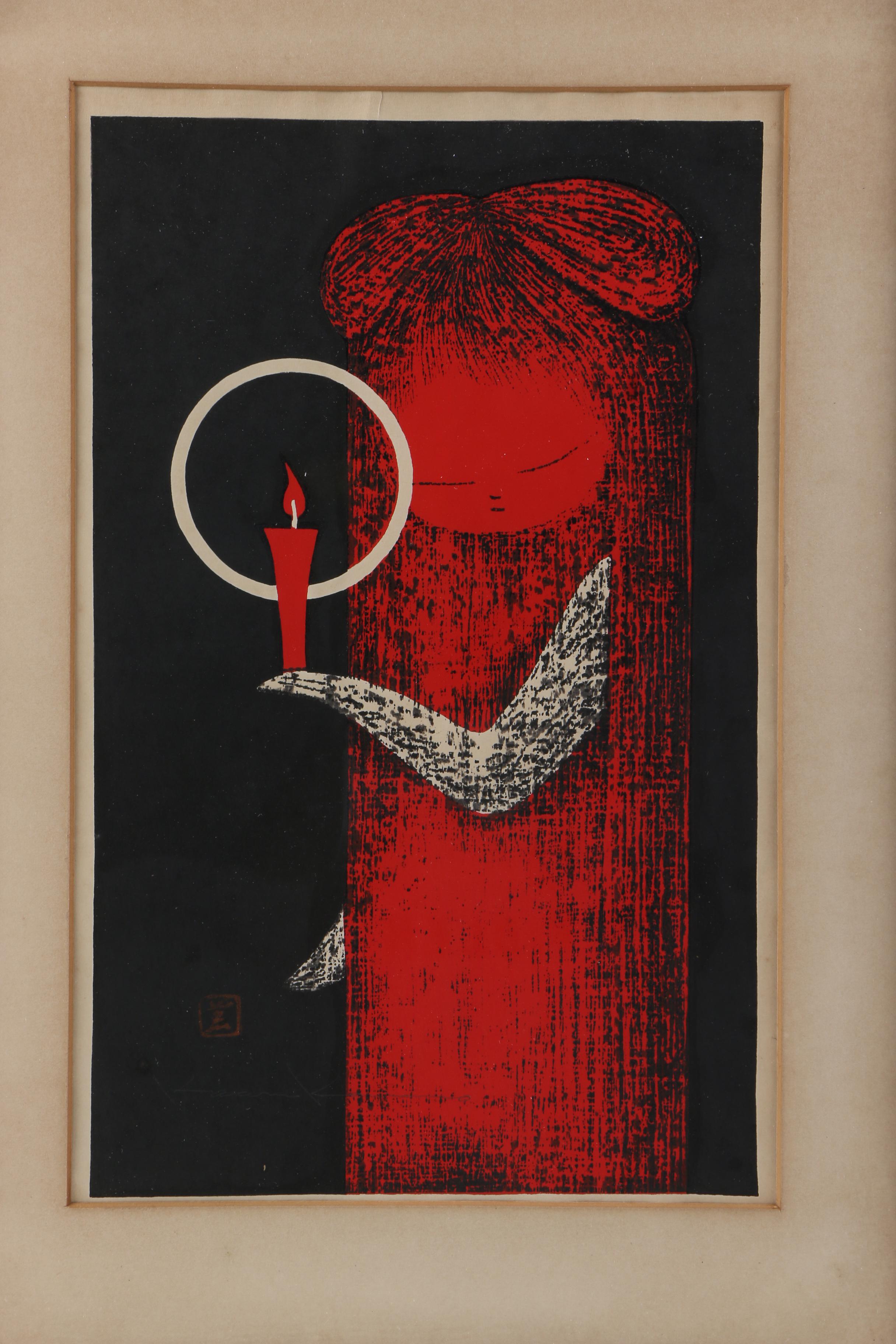 Kaoru Kawano Woodblock on Rice Paper "Candle Light"