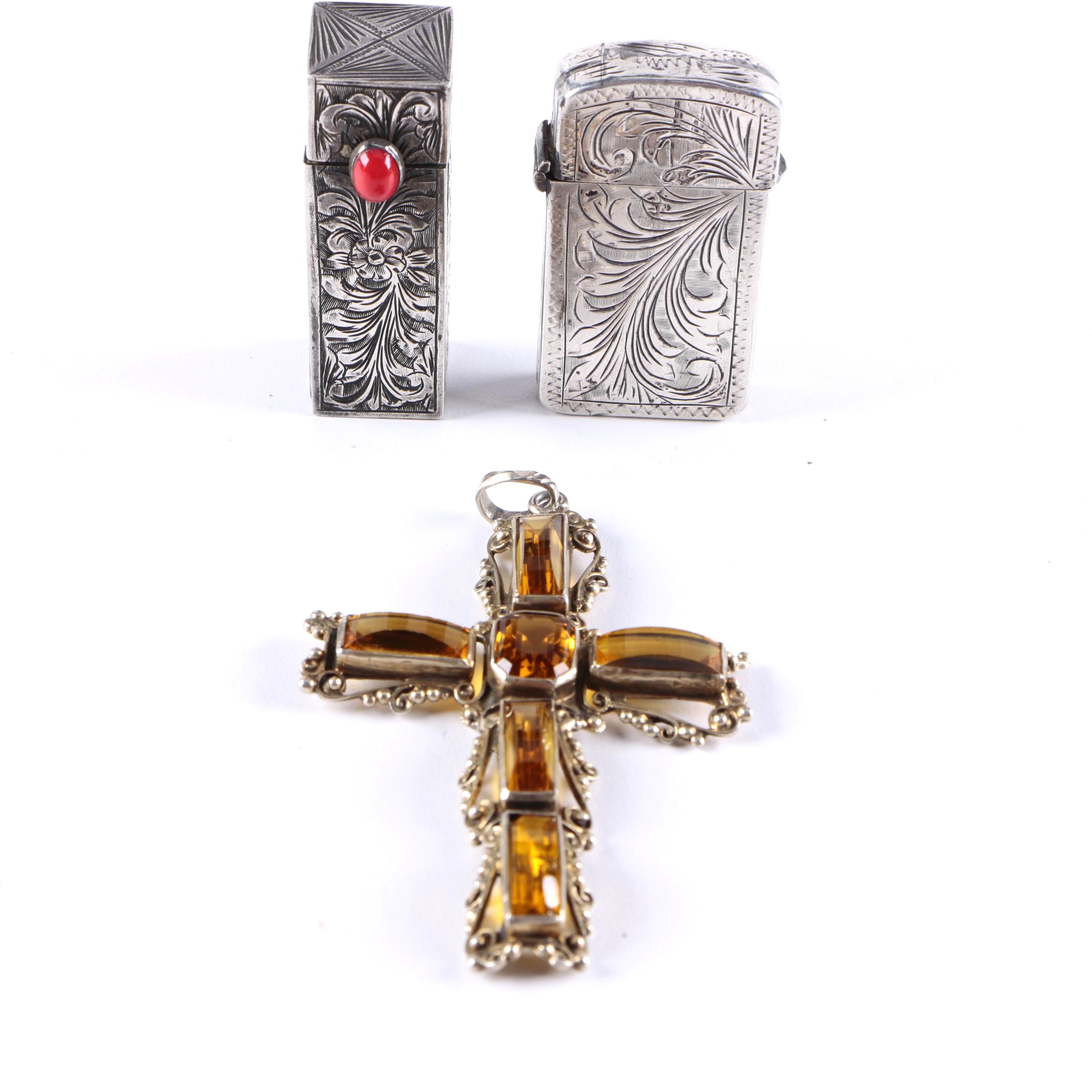 Sterling Silver Accessories Including a Cross Pendant