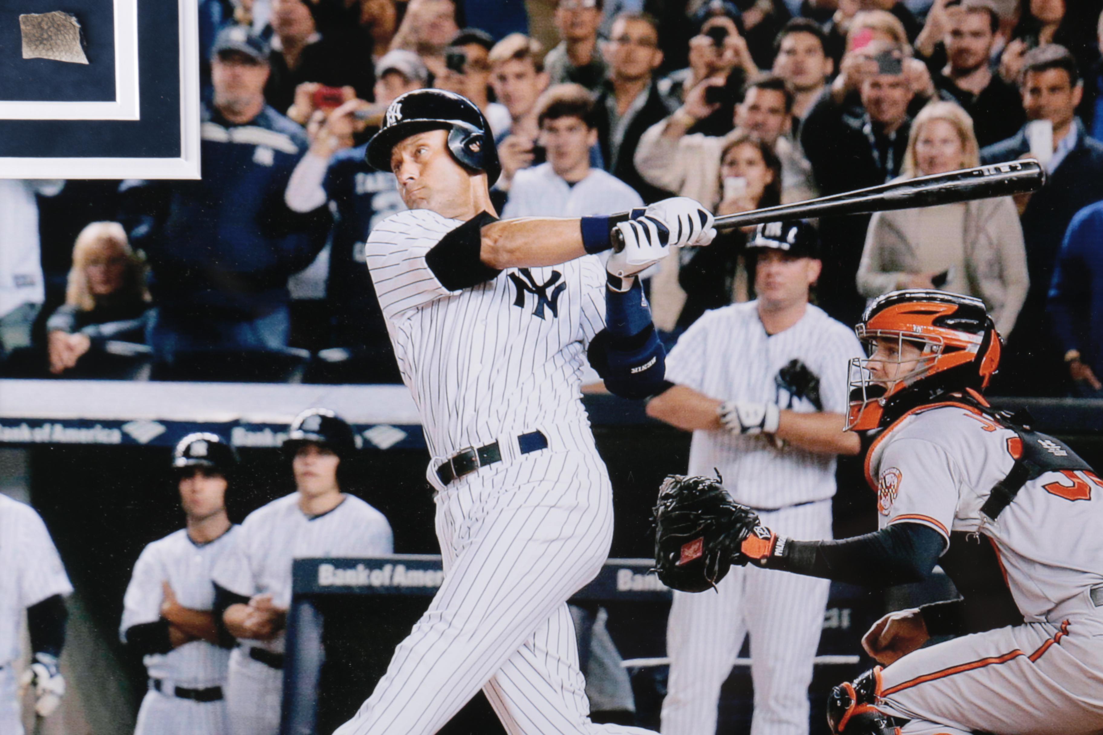 Photograph of Derek Jeter With Batting Glove Swatch From "The Final Hit In Yankees Stadium"