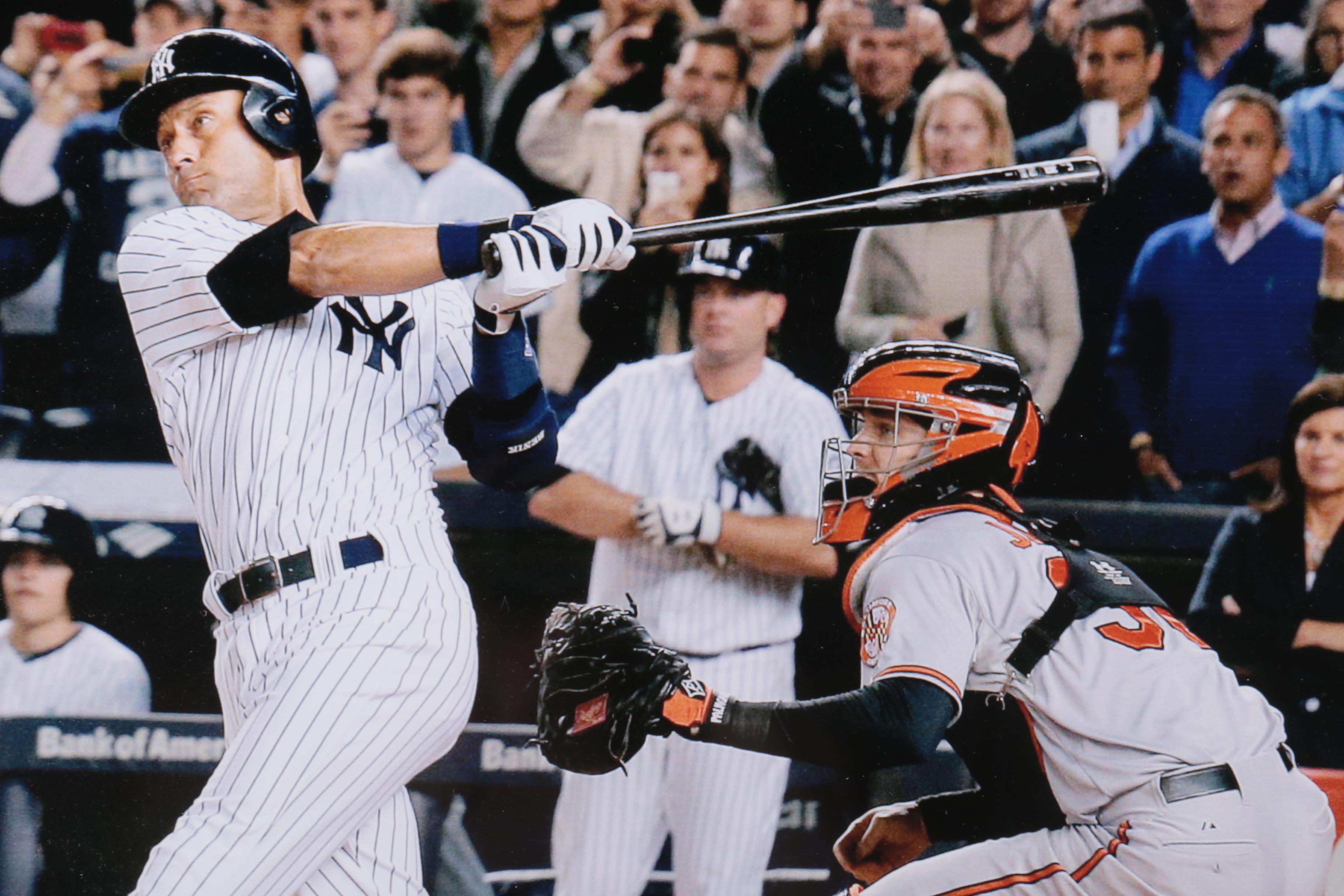 Photograph of Derek Jeter With Batting Glove Swatch From "The Final Hit In Yankees Stadium"