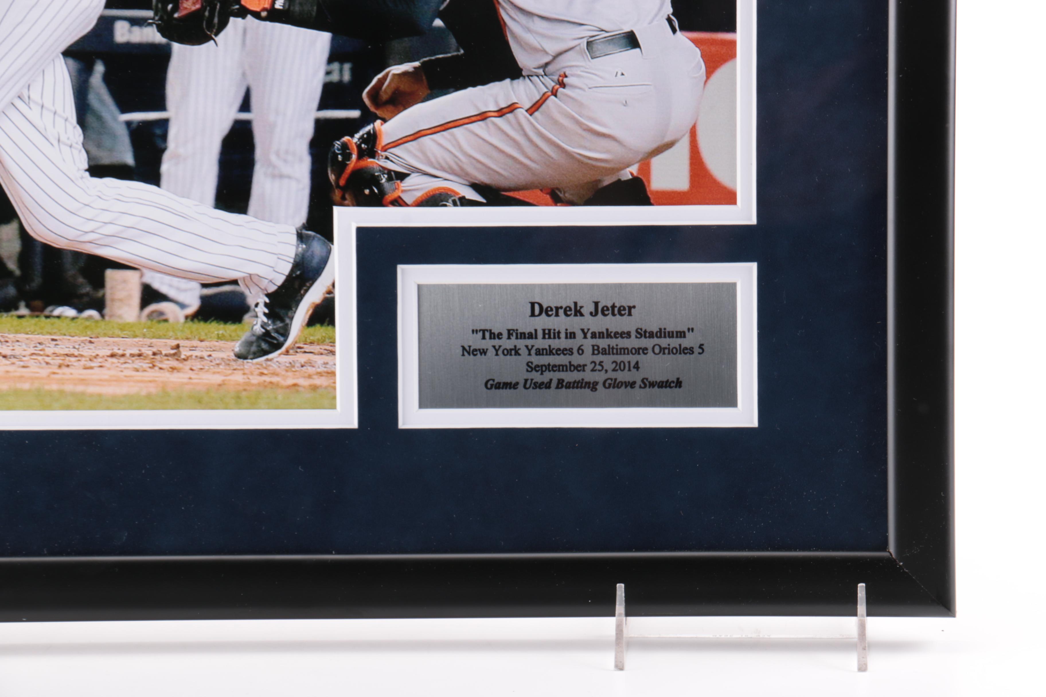 Photograph of Derek Jeter With Batting Glove Swatch From "The Final Hit In Yankees Stadium"