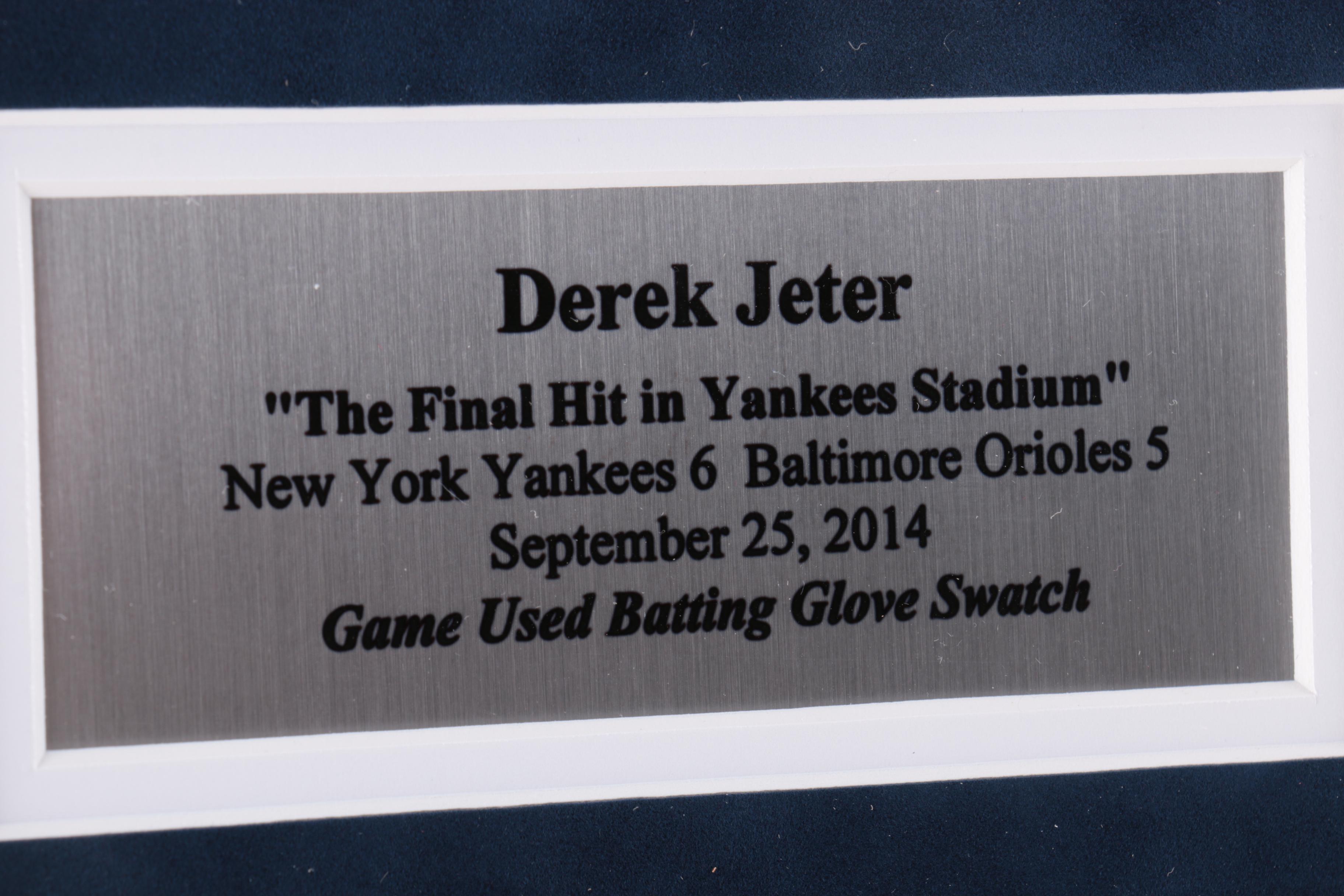 Photograph of Derek Jeter With Batting Glove Swatch From "The Final Hit In Yankees Stadium"