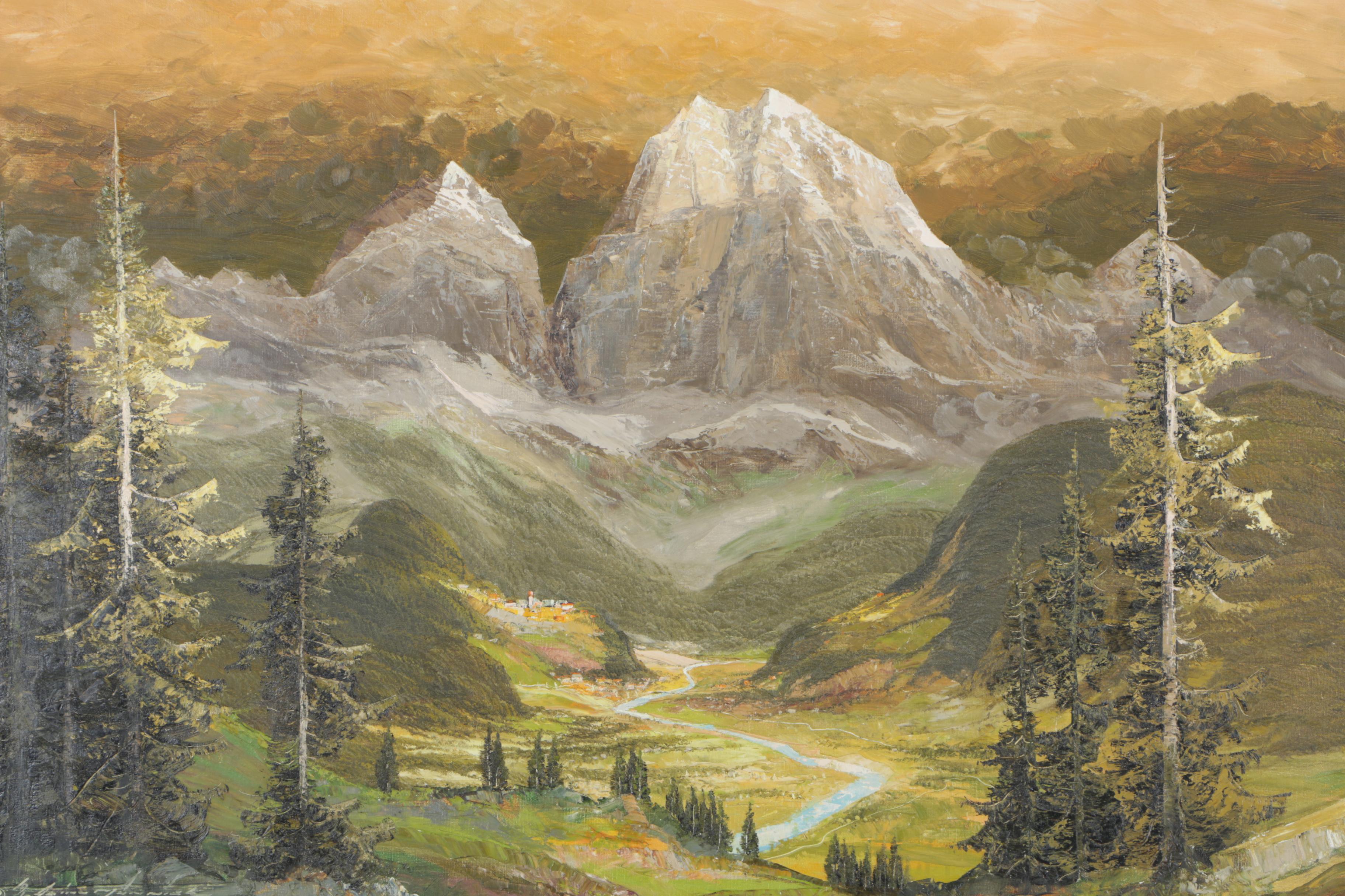 Signed Original Oil Painting Of Mountain Village