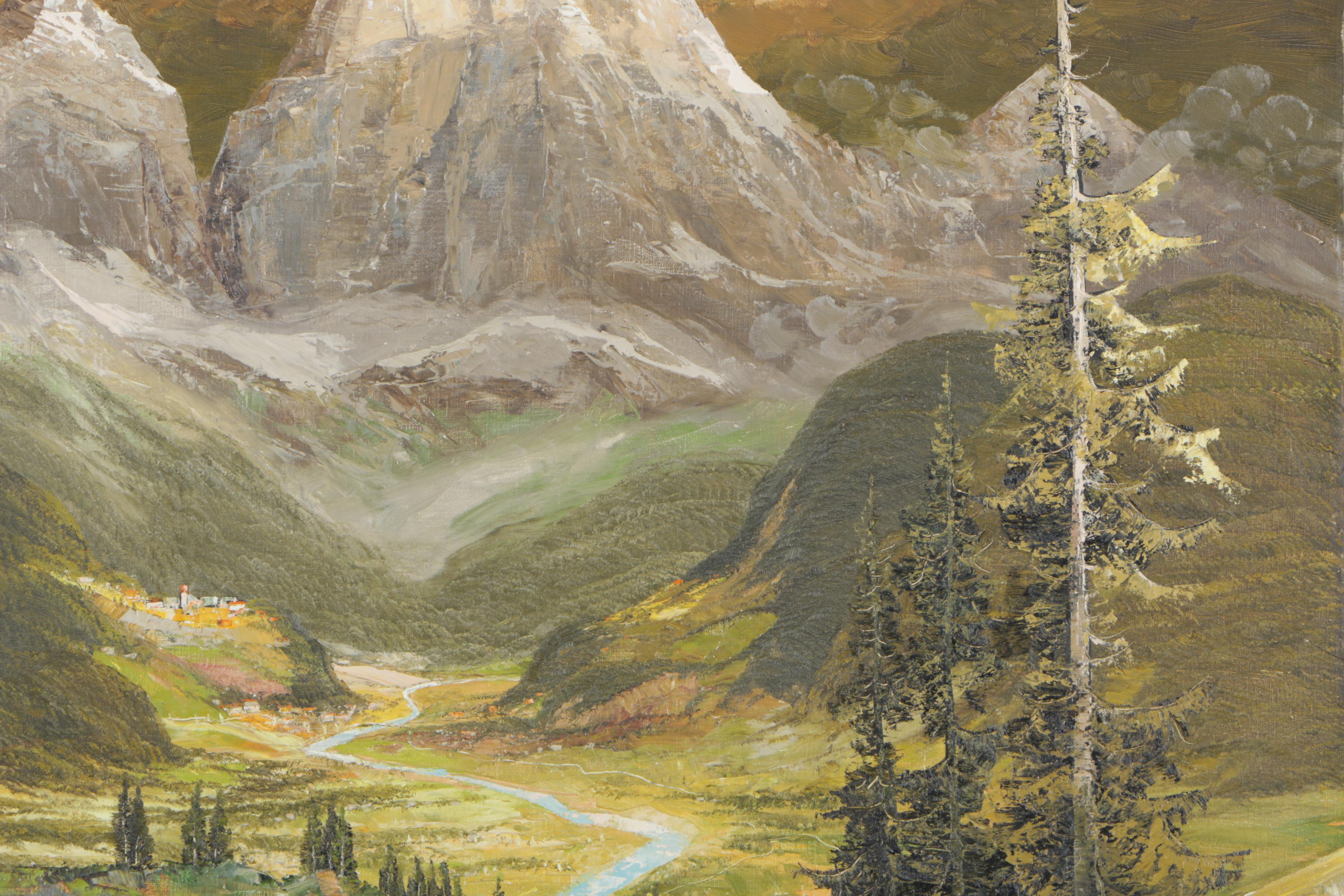 Signed Original Oil Painting Of Mountain Village