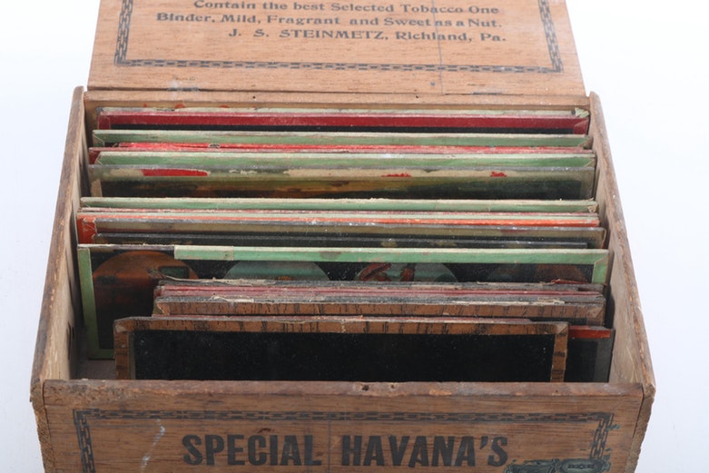 Antique Candle-Operated Slide Projector With Slides