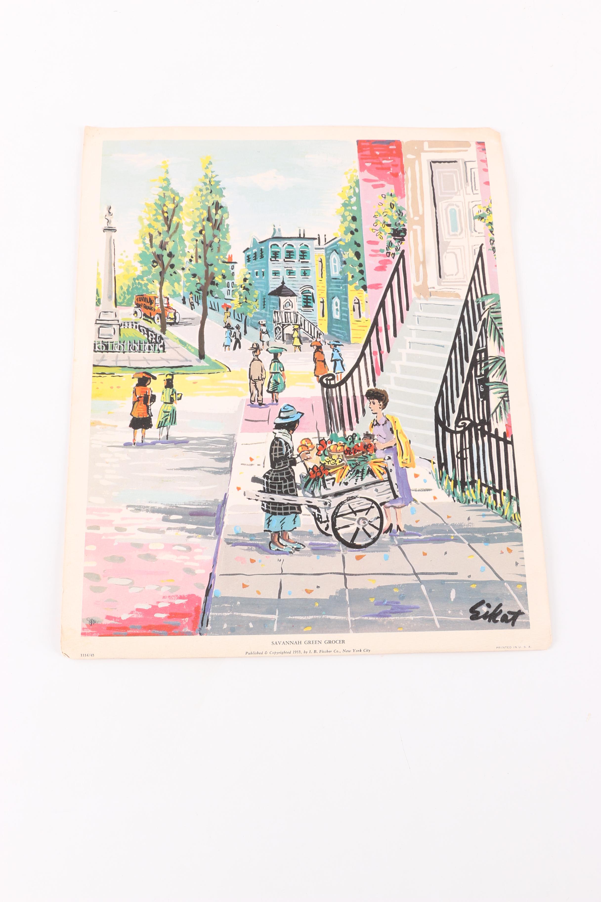 Offset Lithograph After Sikat of American Street Scenes