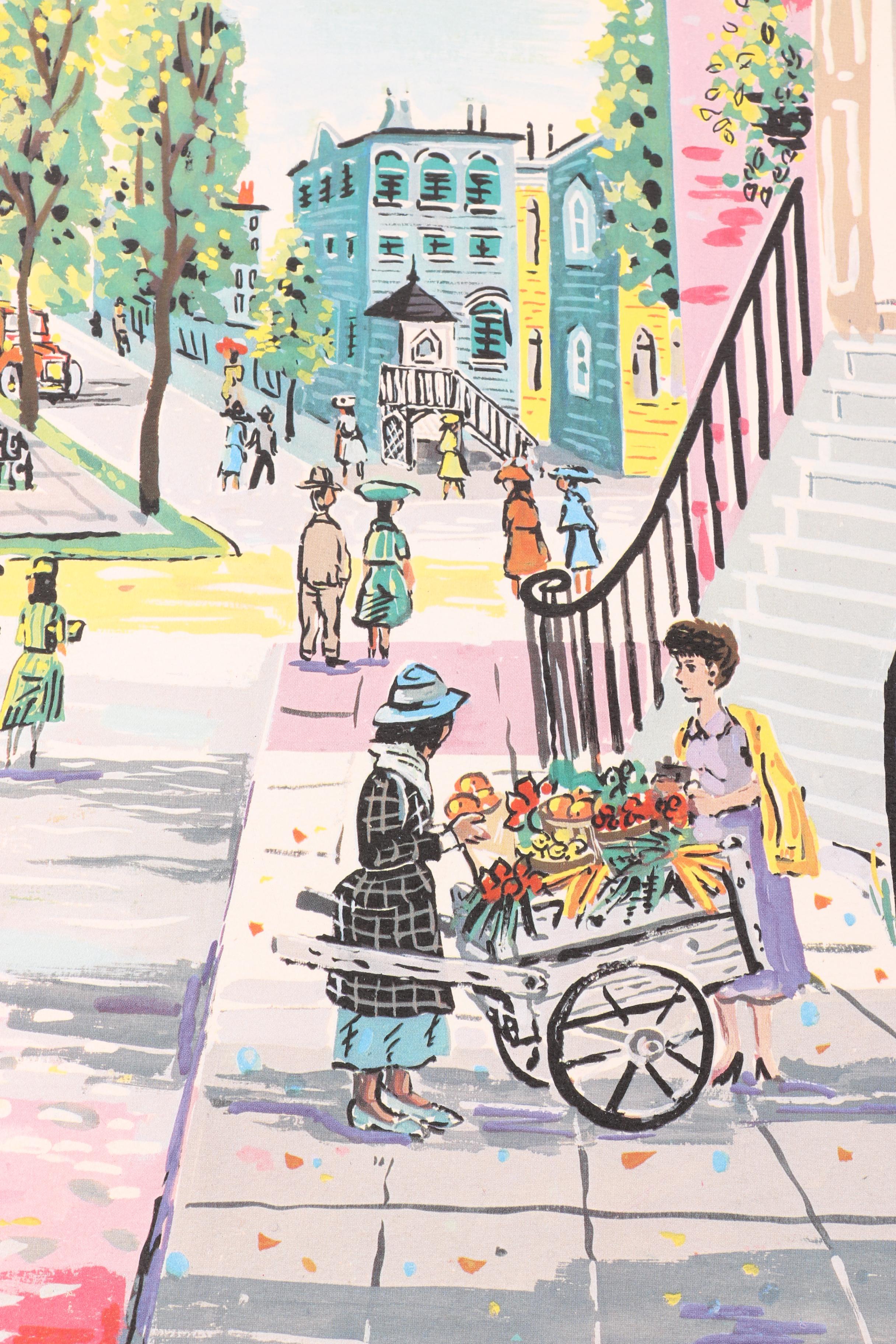 Offset Lithograph After Sikat of American Street Scenes