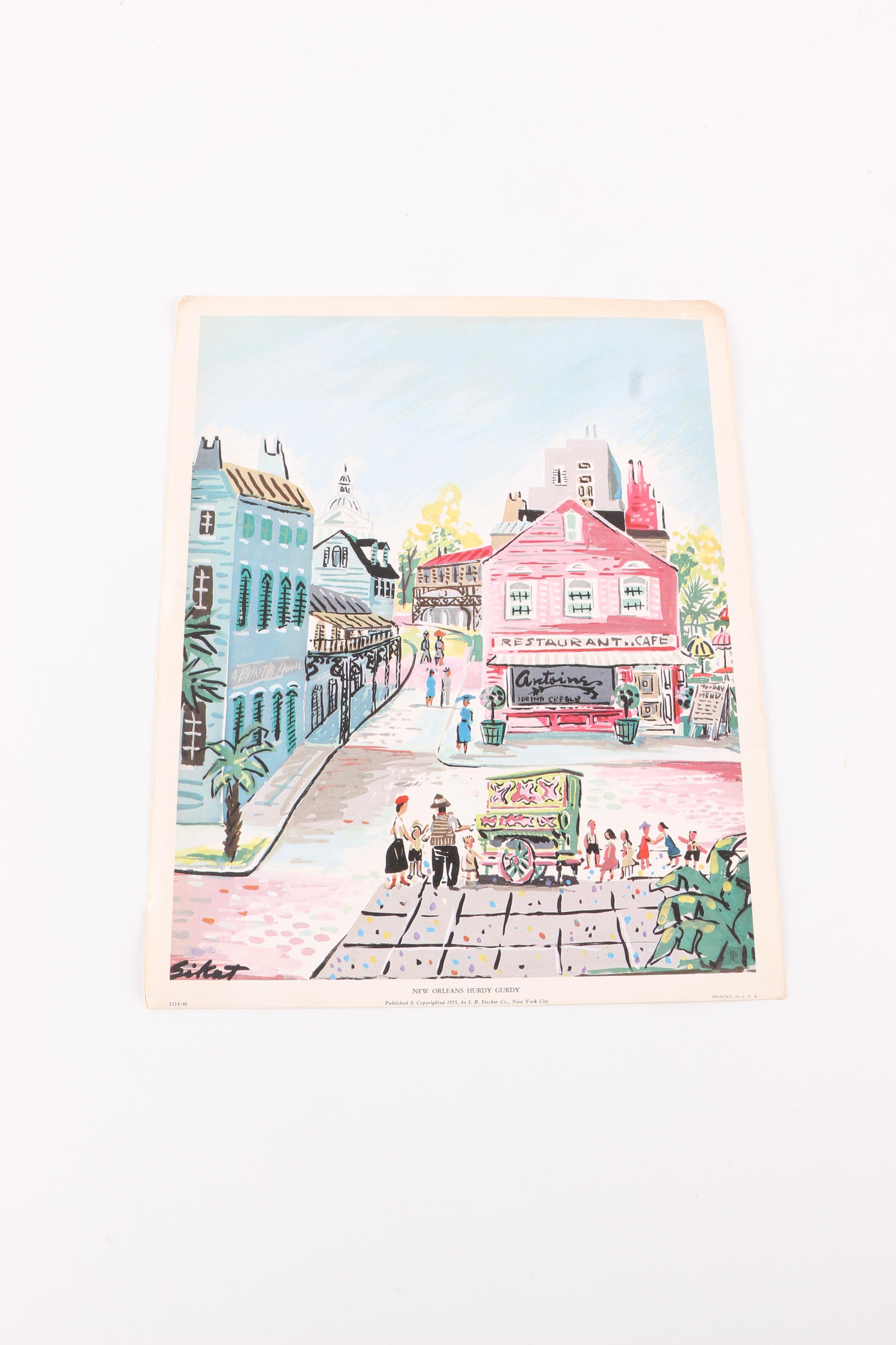 Offset Lithograph After Sikat of American Street Scenes