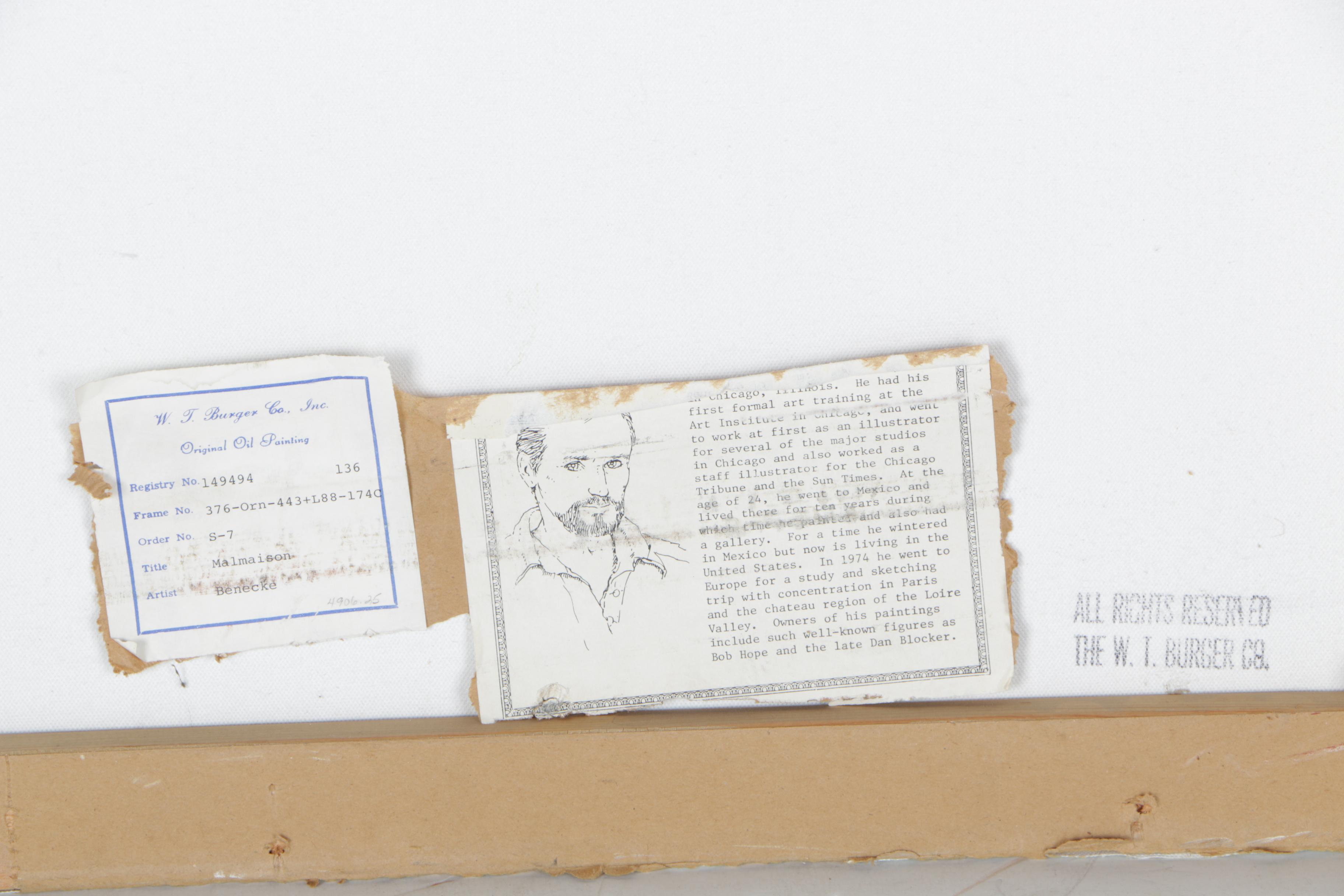 William Benecke Oil on Canvas Board "Malmaison"