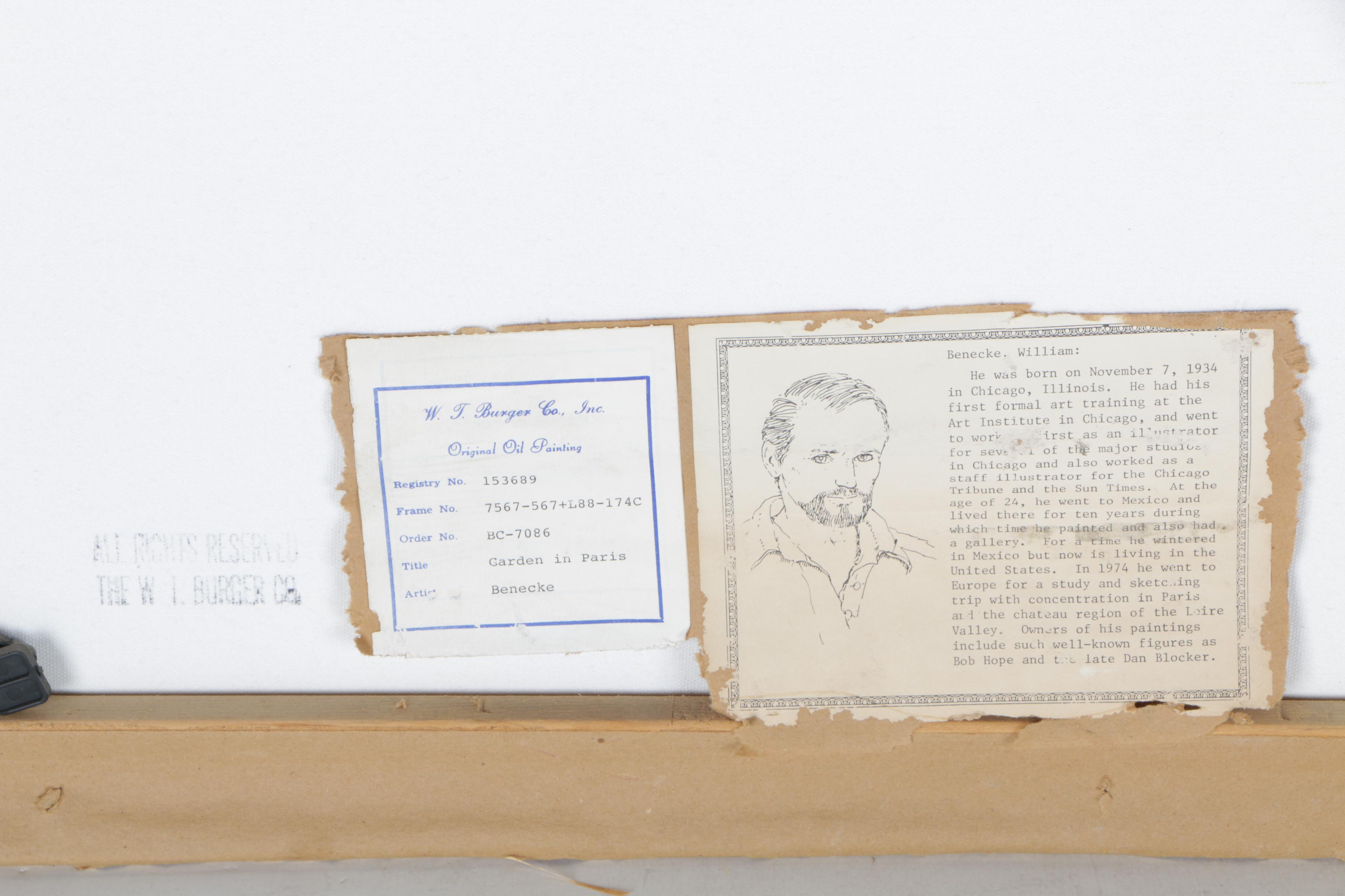 William Benecke Oil On Canvas "Garden In Paris"