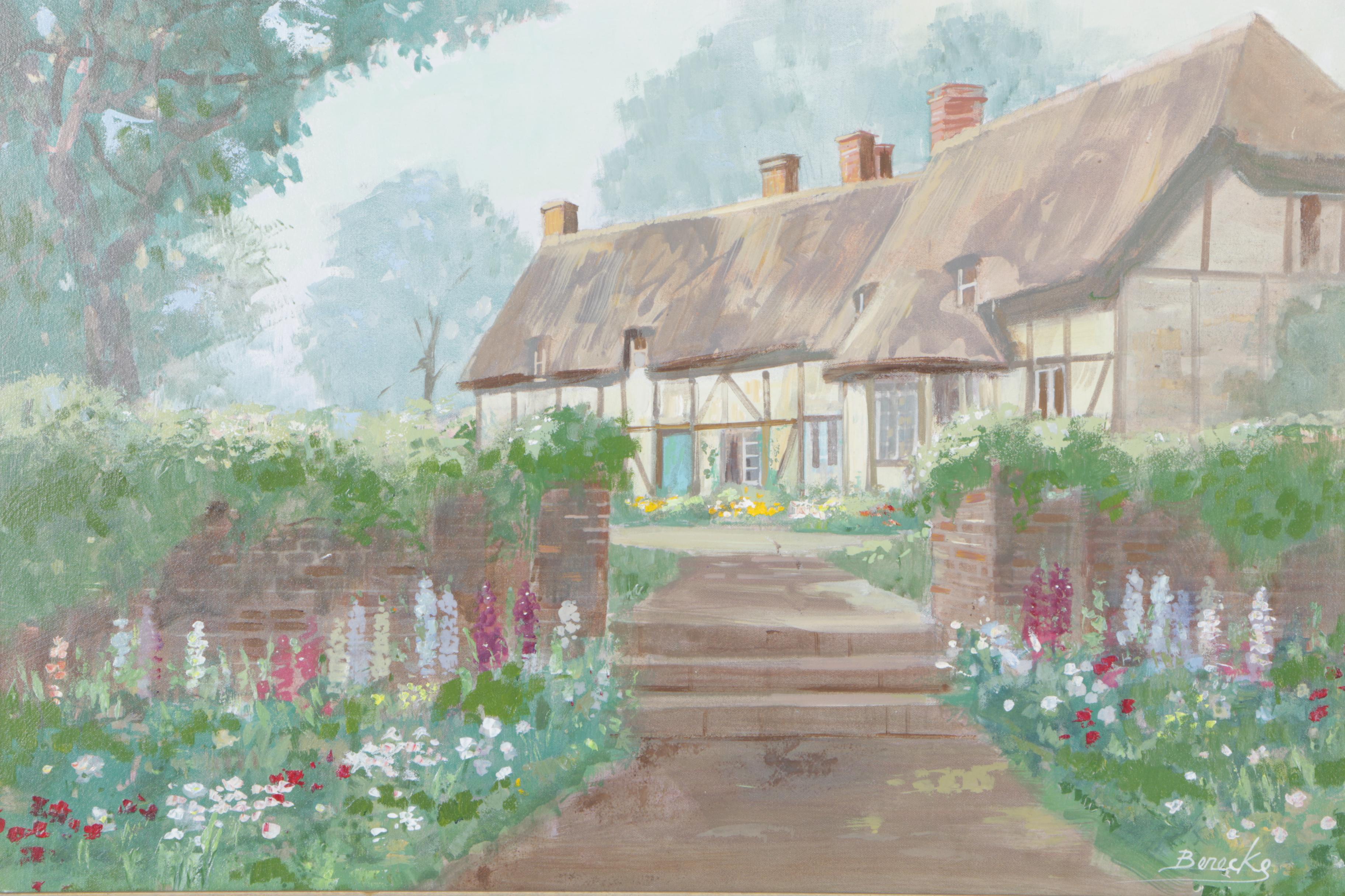 William Benecke Oil Painting On Canvas "Garden, Sussex"