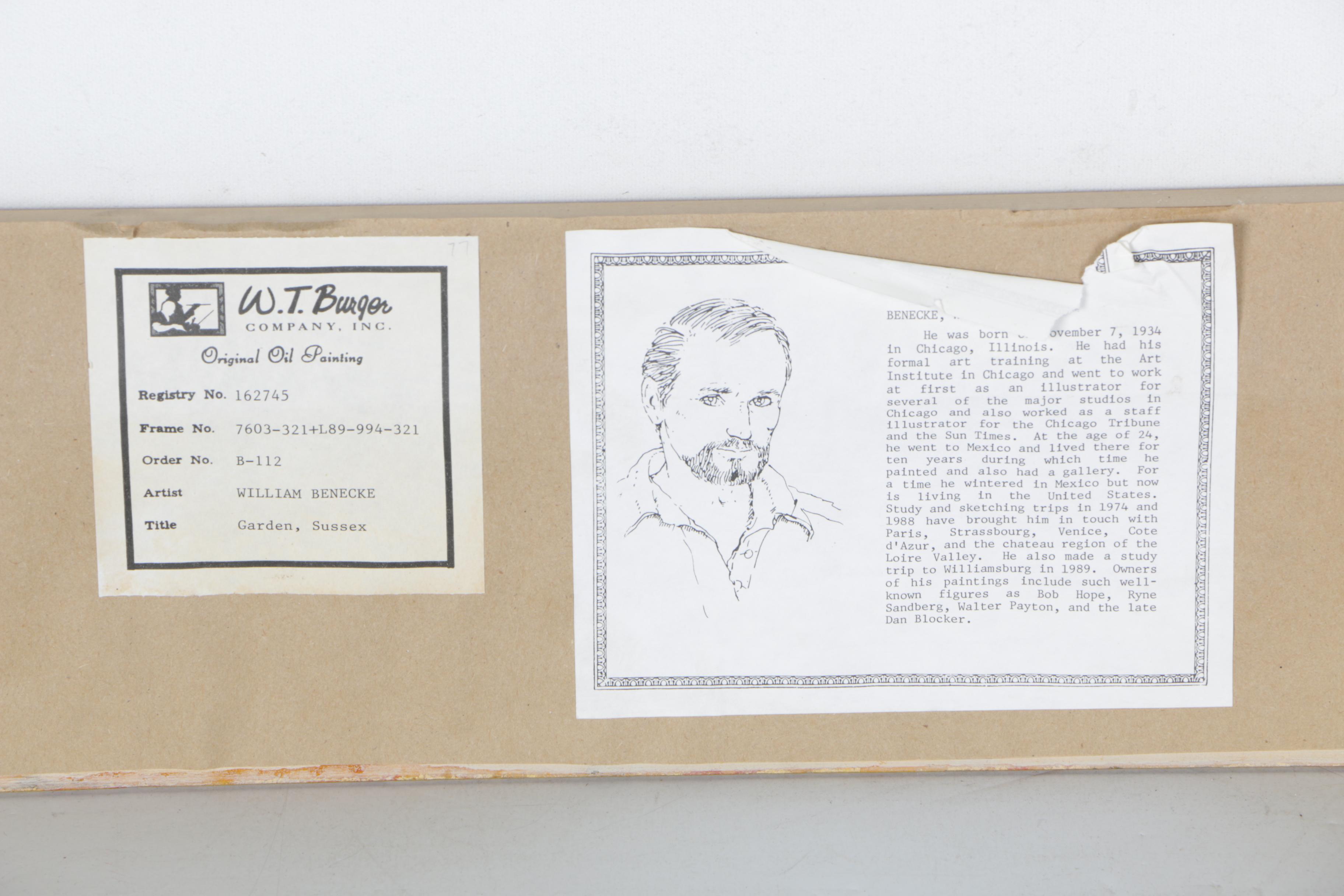 William Benecke Oil Painting On Canvas "Garden, Sussex"