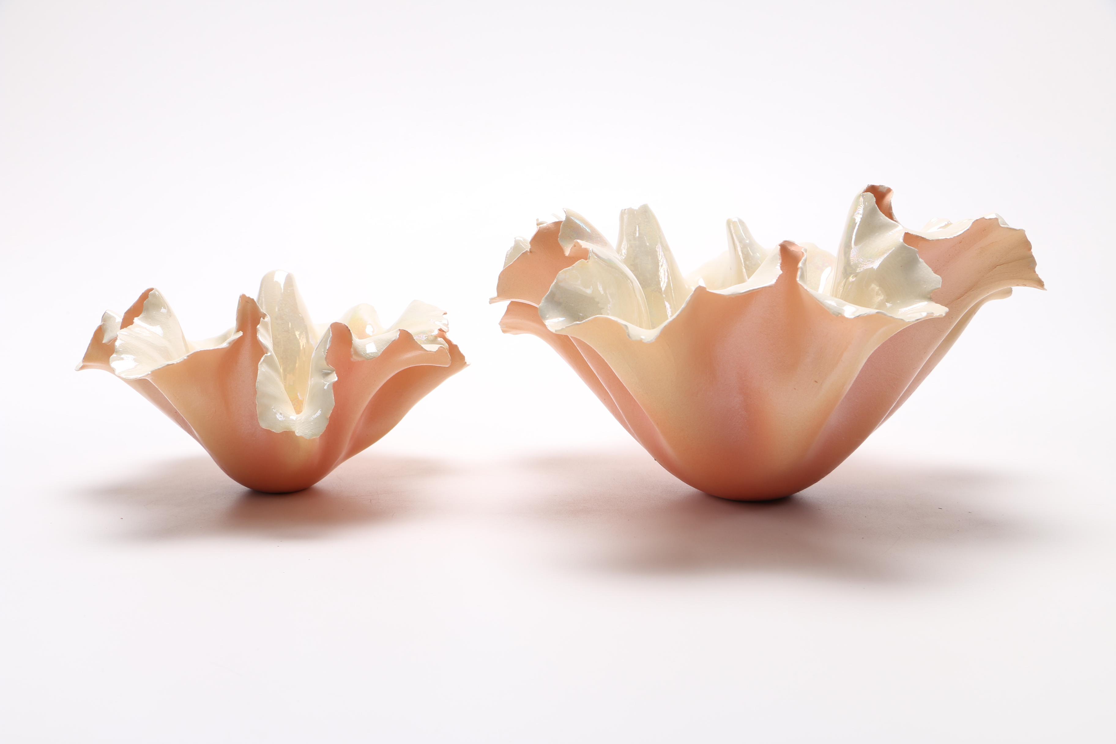 Handbuilt Pink Porcelain Handkerchief Bowls