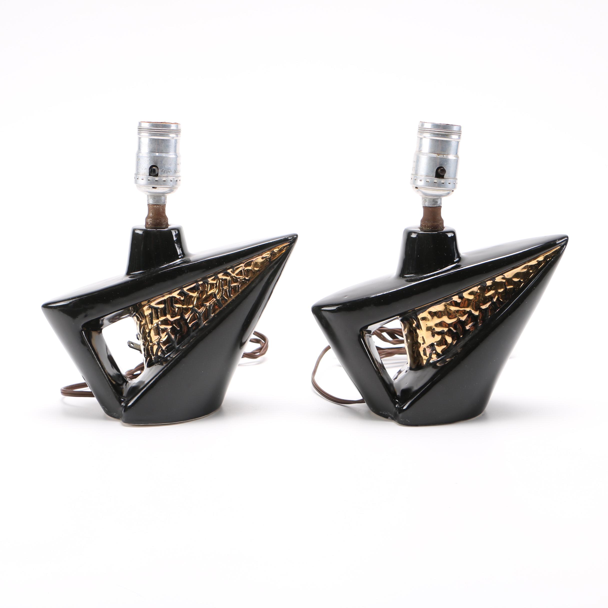 Pair of Black and Gold Ceramic Table Lamps