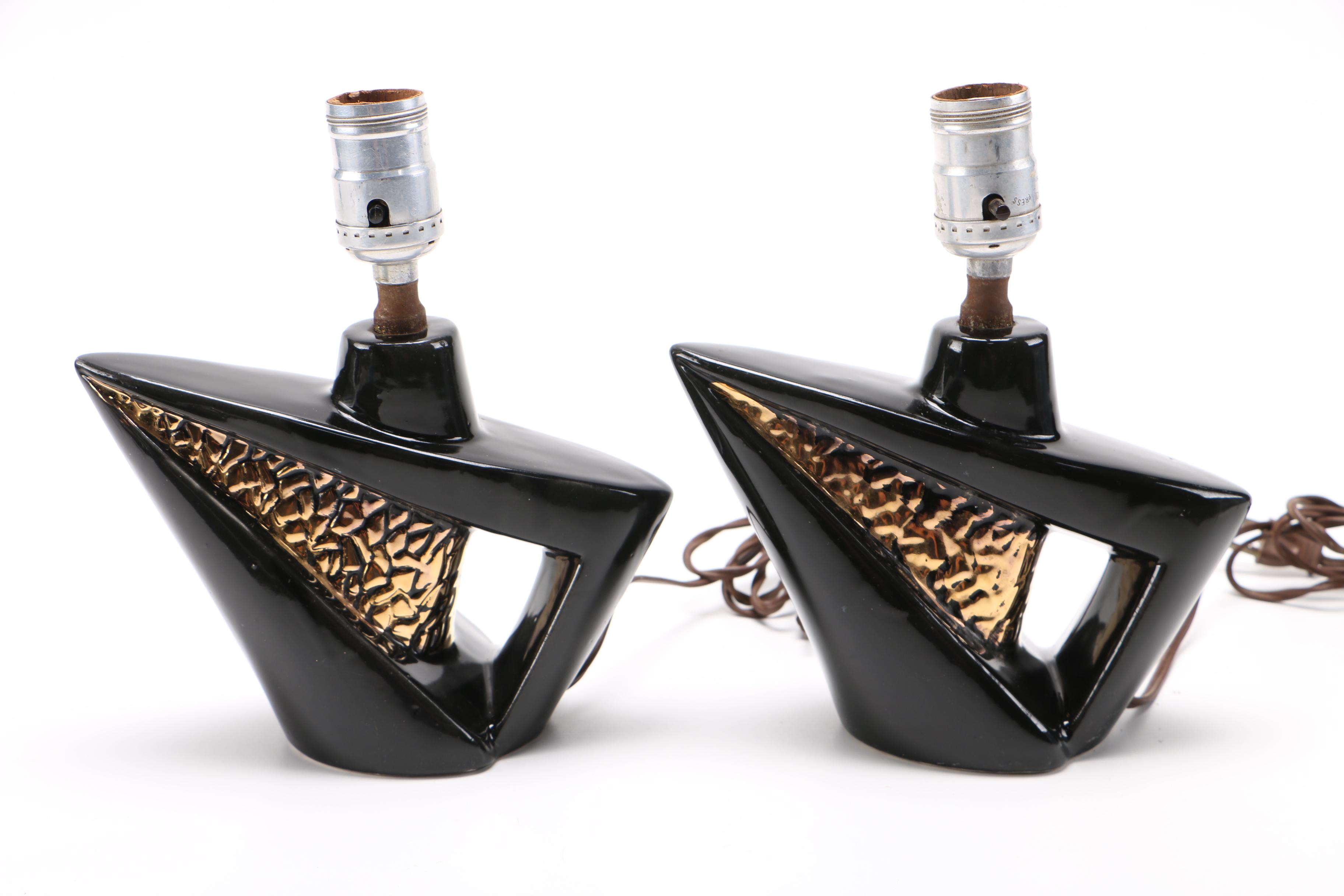 Pair of Black and Gold Ceramic Table Lamps