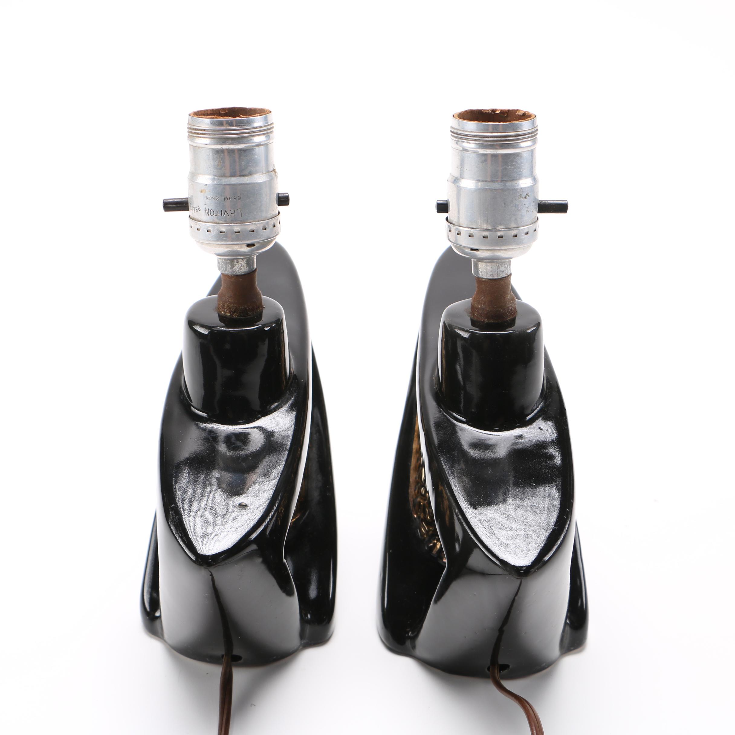 Pair of Black and Gold Ceramic Table Lamps