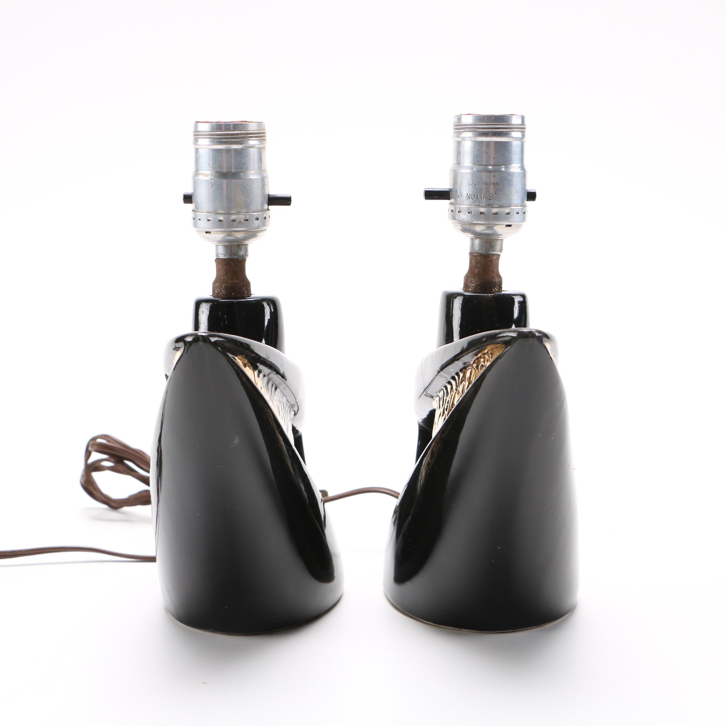 Pair of Black and Gold Ceramic Table Lamps