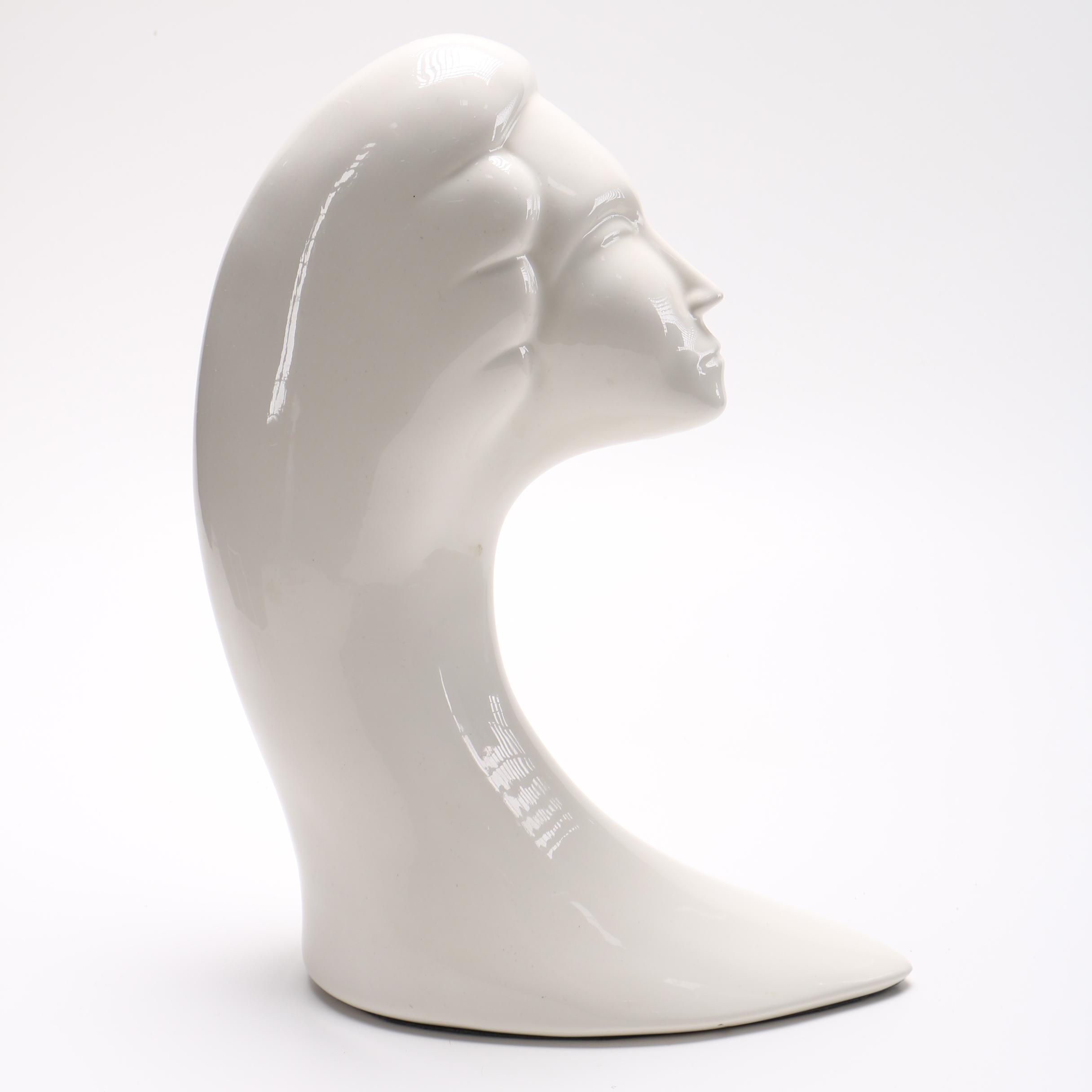 Porcelain Art Deco Style Woman's Head Sculpture