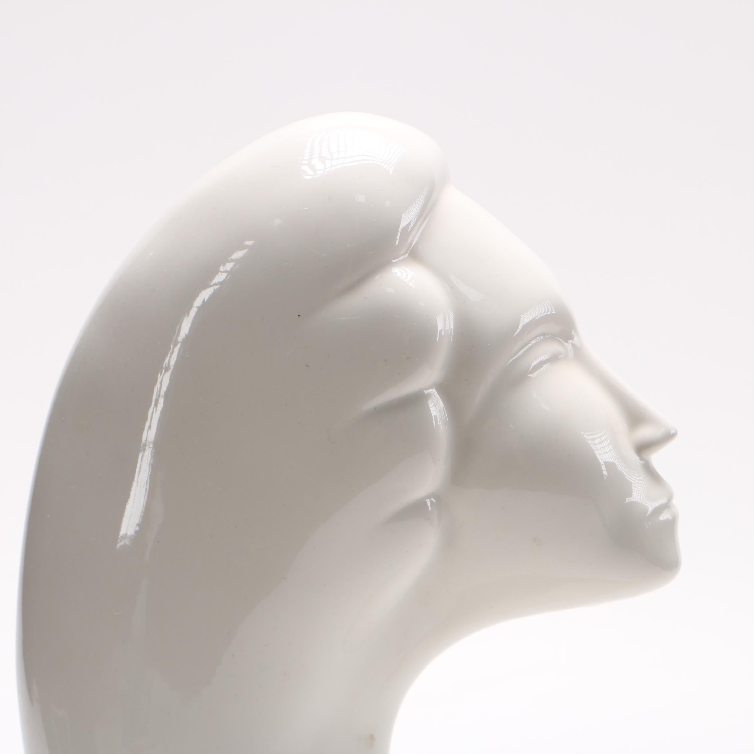 Porcelain Art Deco Style Woman's Head Sculpture