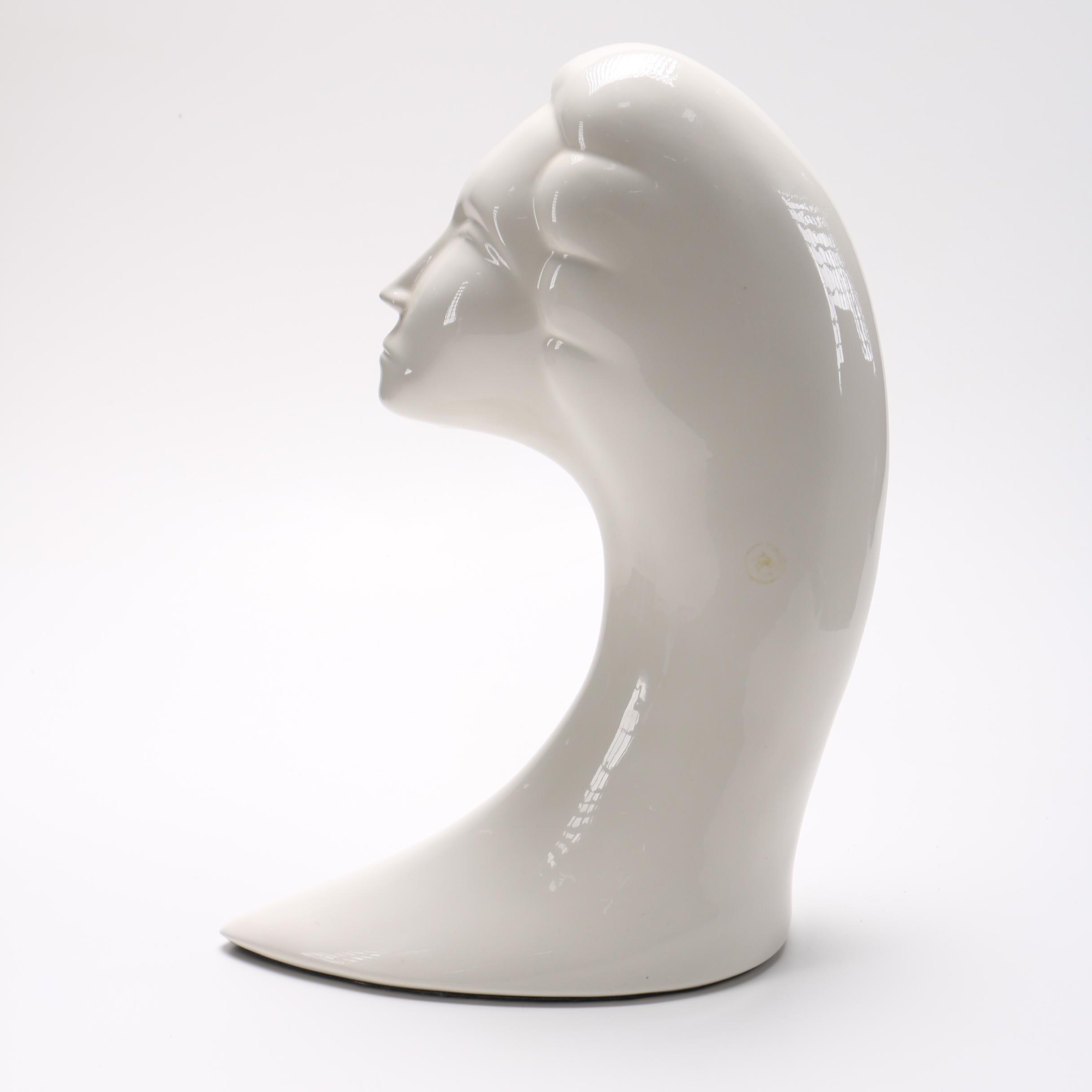Porcelain Art Deco Style Woman's Head Sculpture