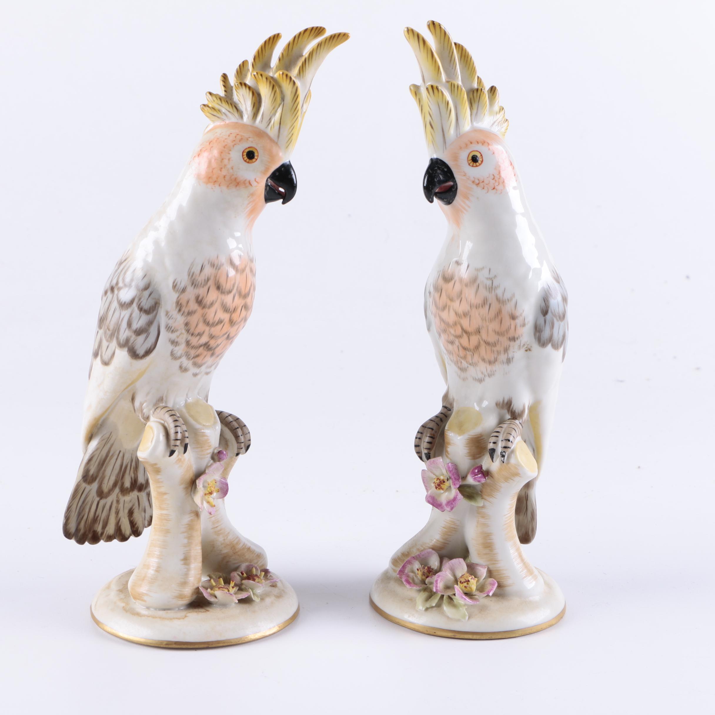 Two Hand Painted Italian Cockatoo Figurines