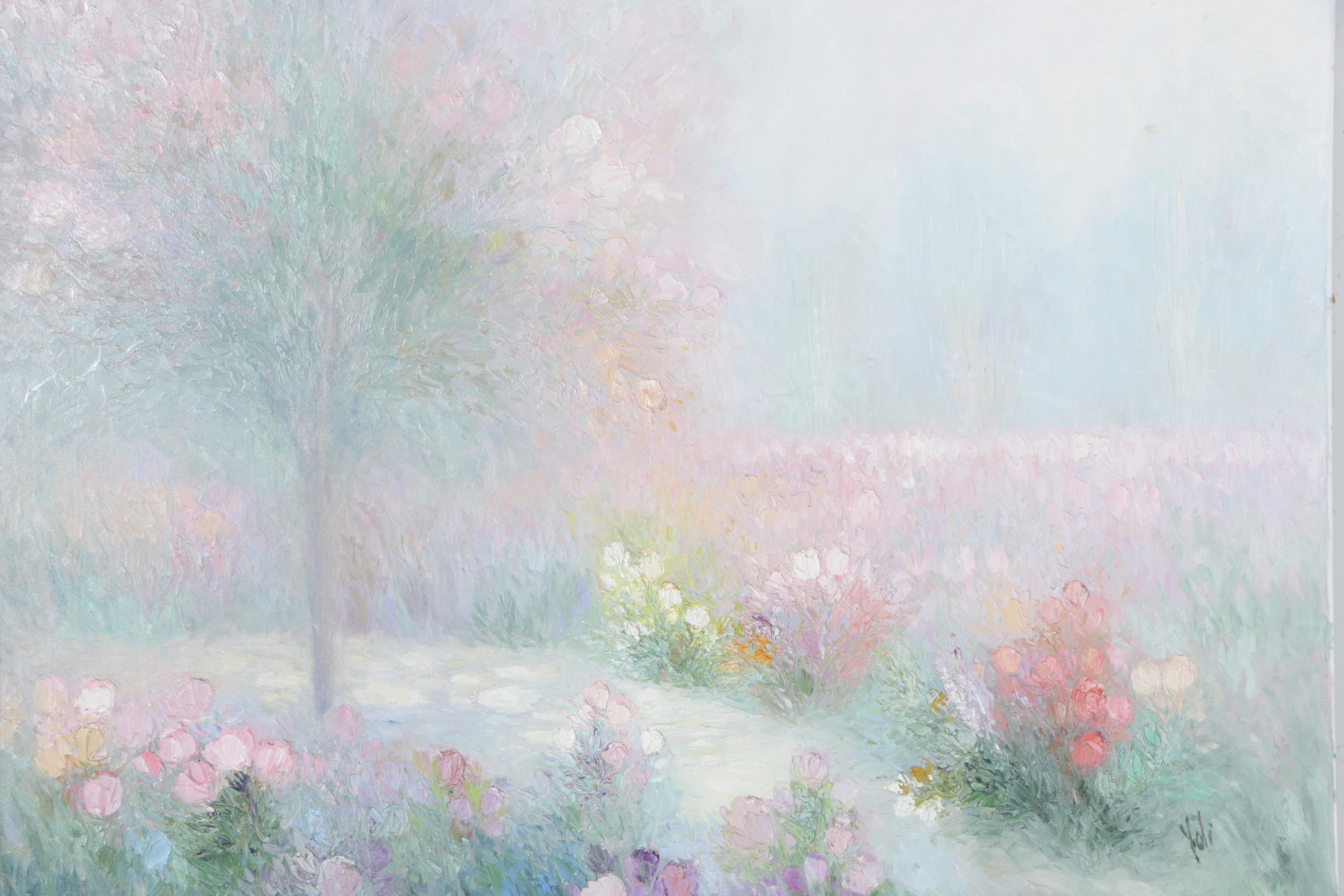 Yolanda Razzeto Acrylic Painting on Canvas "Garden Landscape"