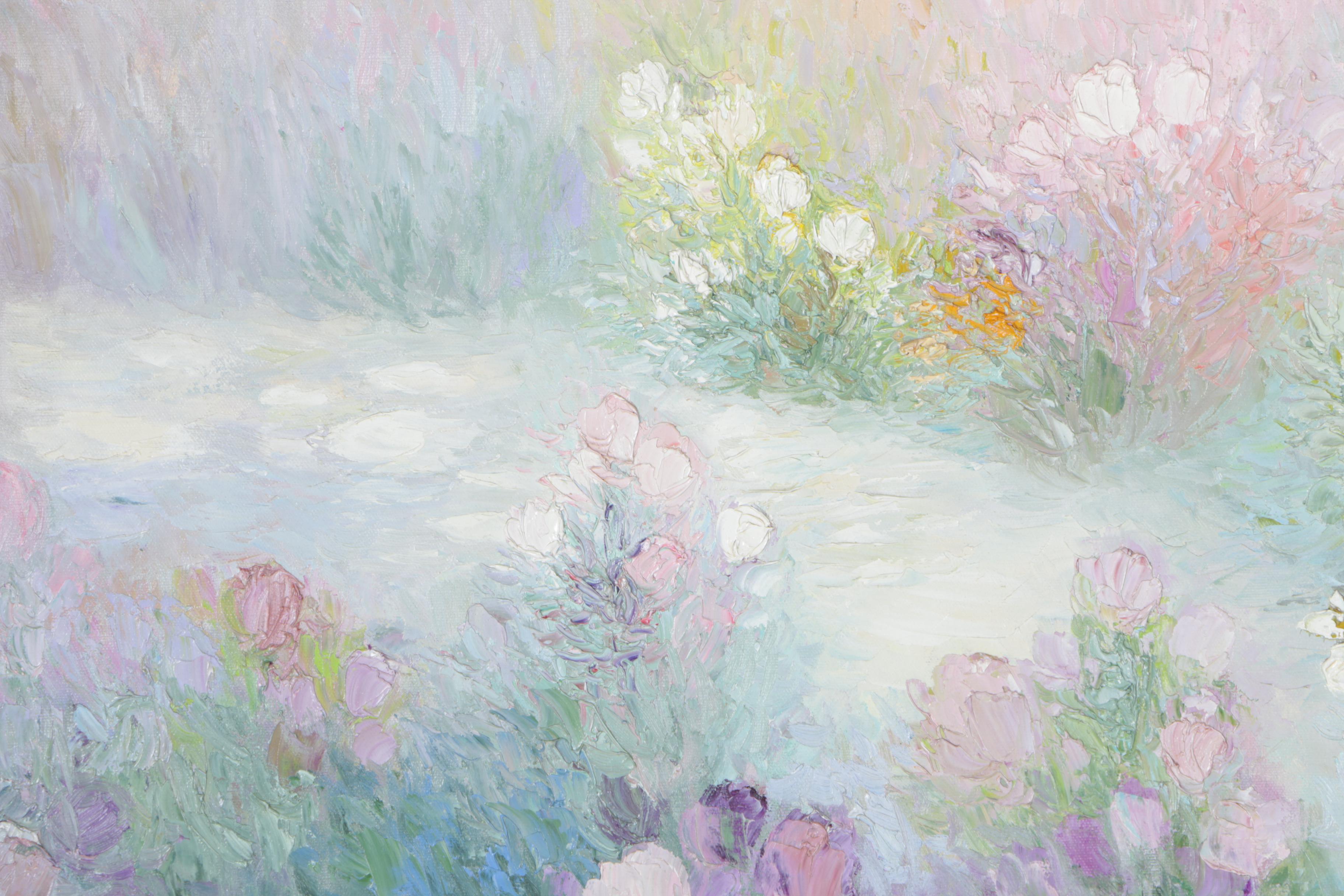 Yolanda Razzeto Acrylic Painting on Canvas "Garden Landscape"