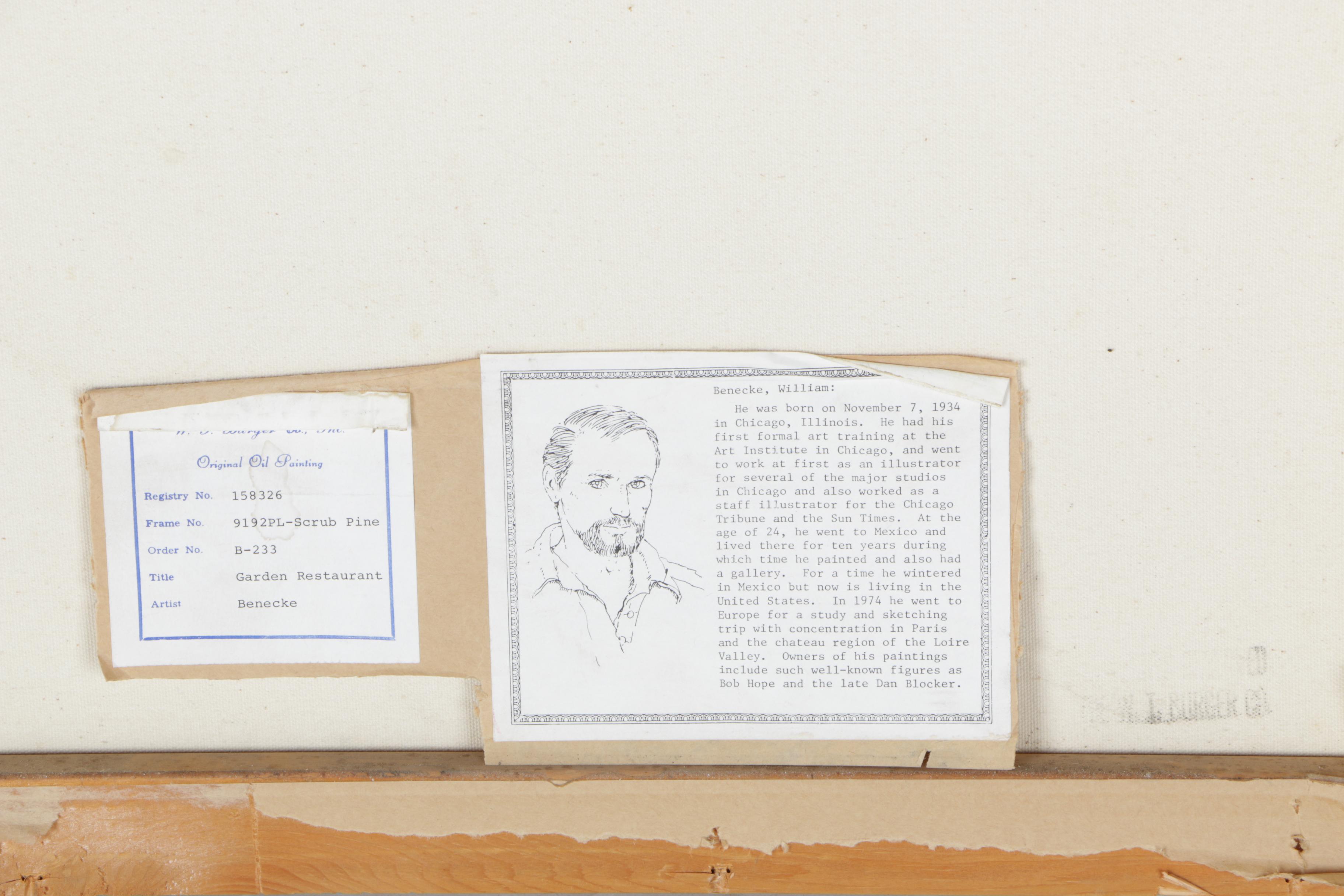 William Benecke Oil Painting on Canvas "Garden Restaurant"