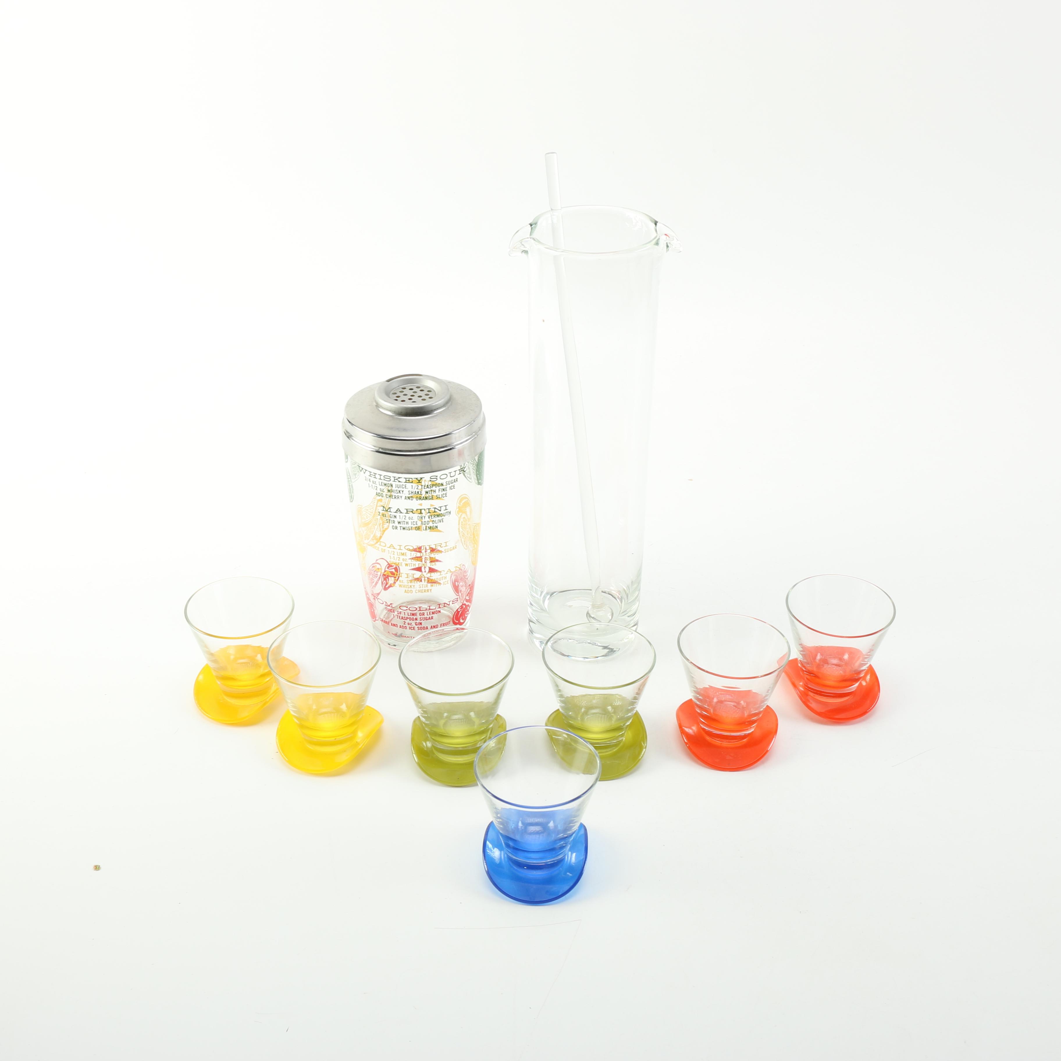 Vintage Top Hat Themed Colorful Barware