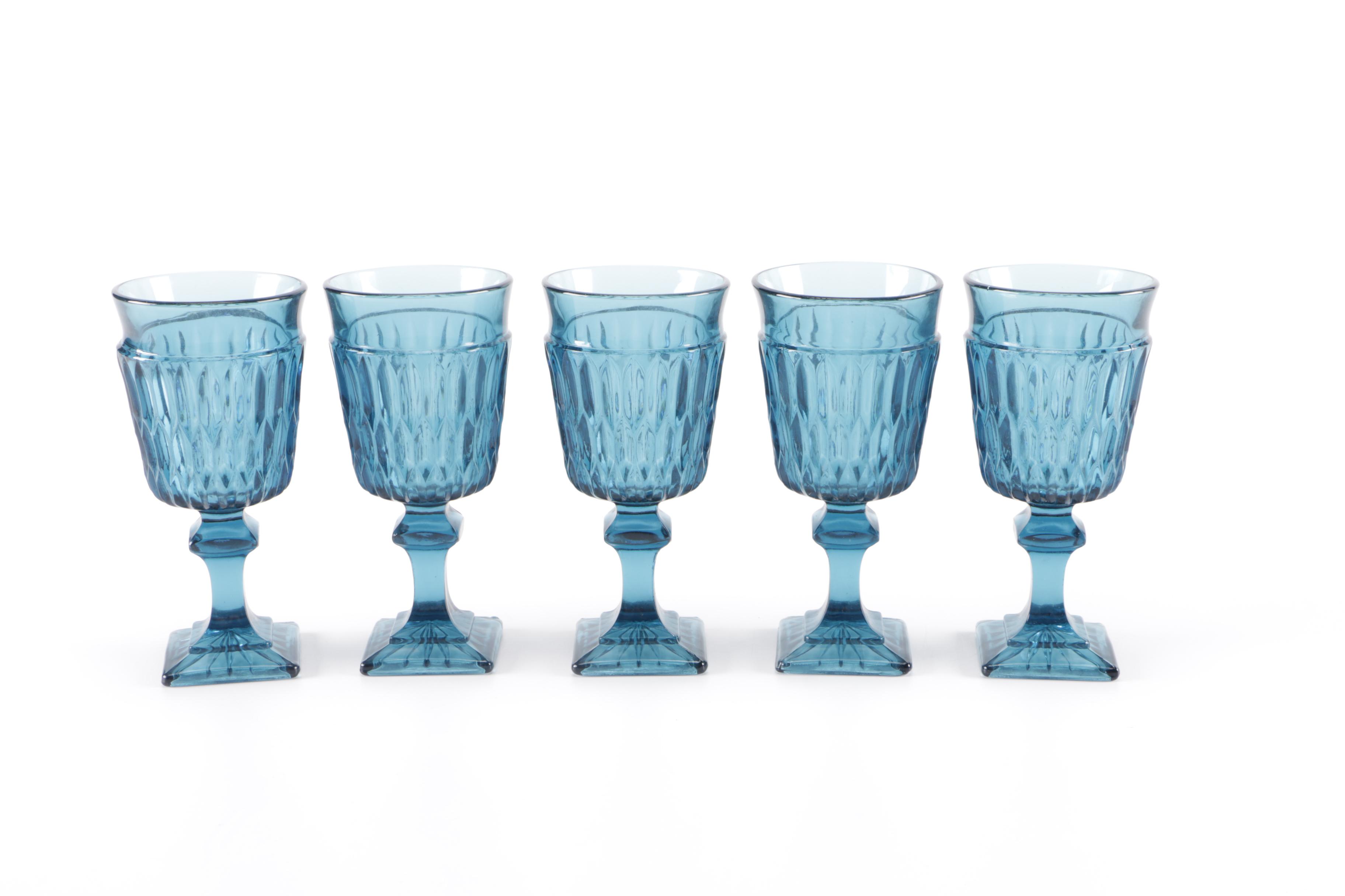 Vintage Blue Glass Stemware Set